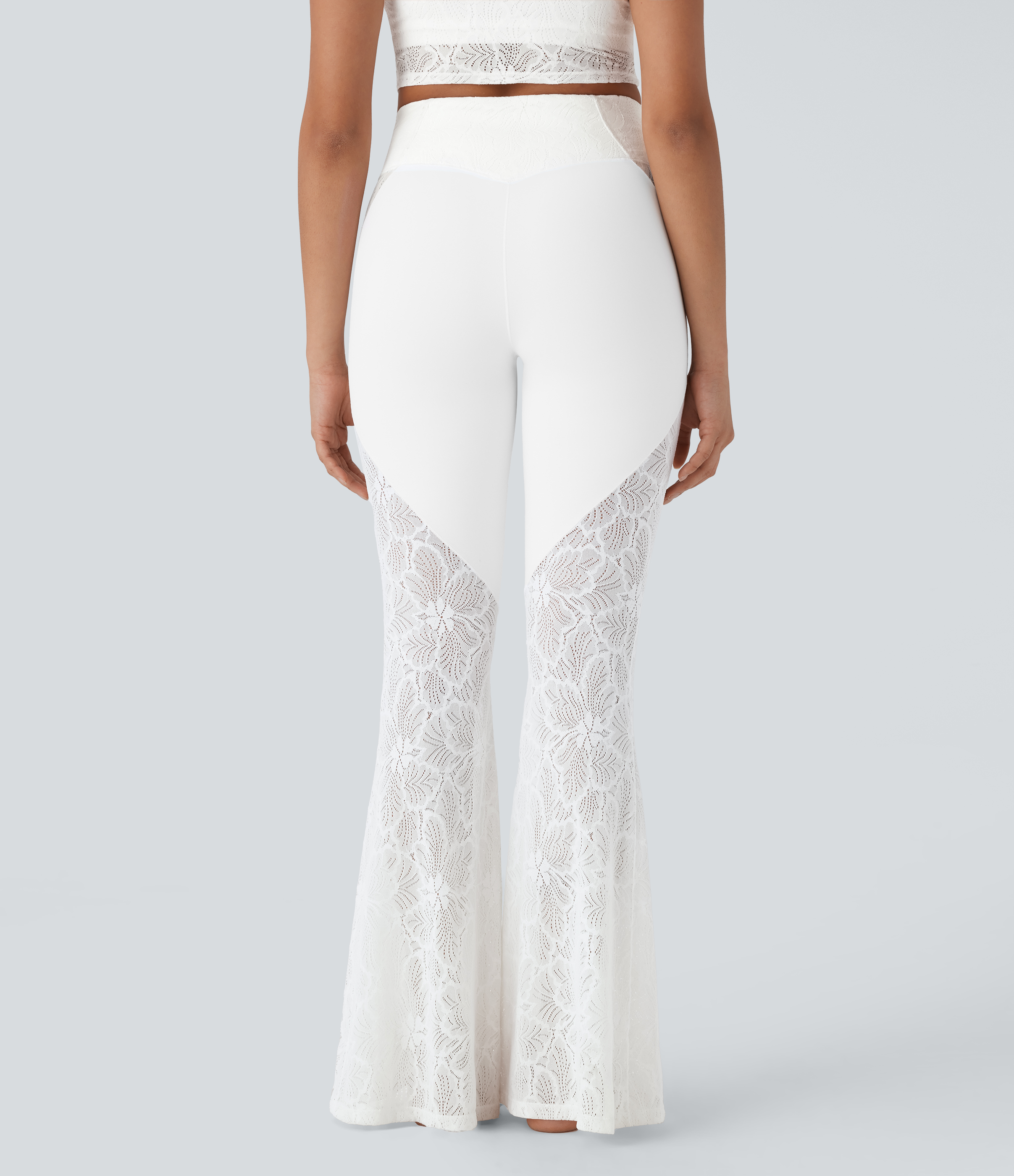 Halara High Waisted Crossover Back Pocket Lace Flare Yoga Leggings  - White - XL(regular) gym leggings leggings with pockets 