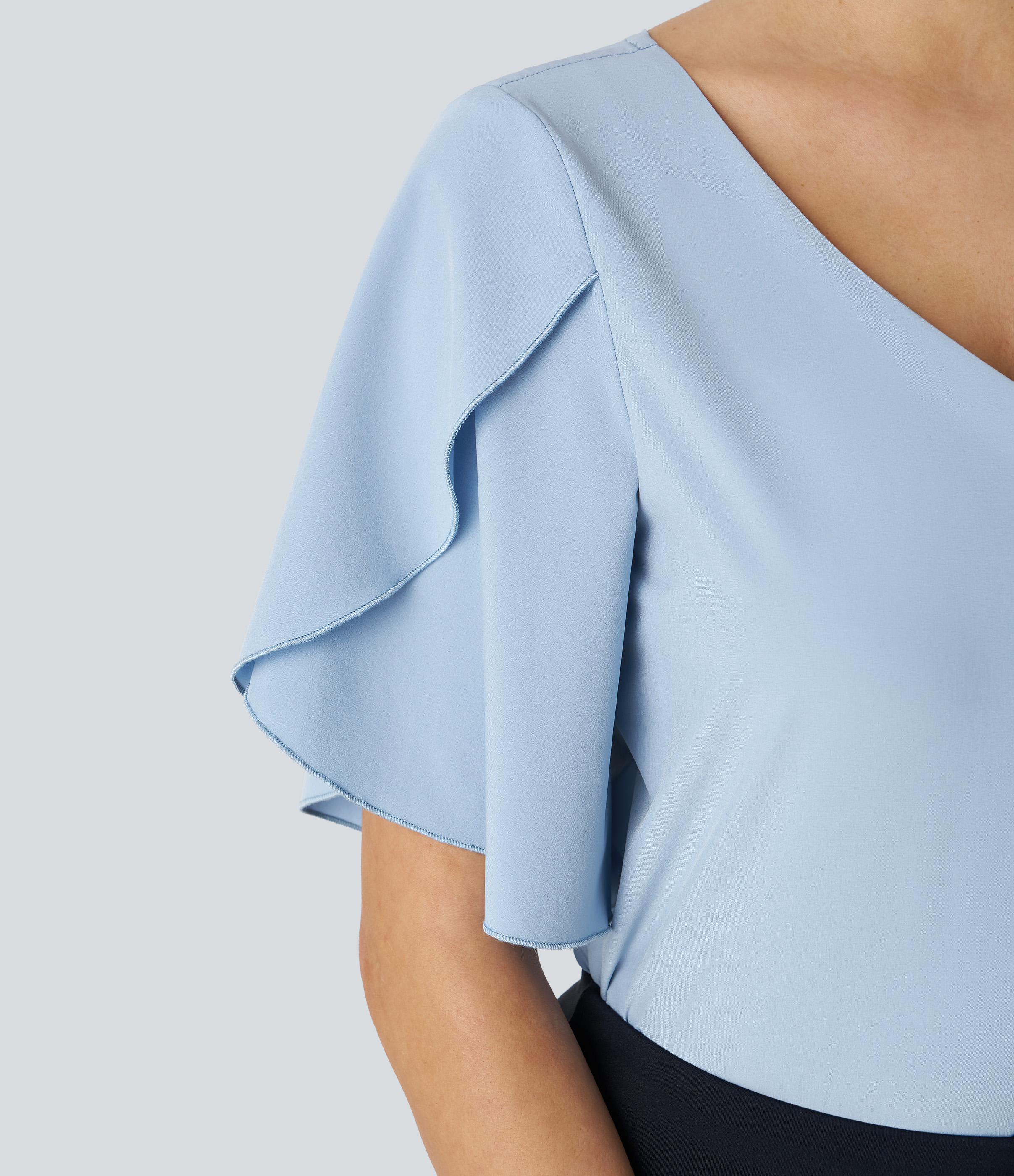 Halara Breezefulв„ў V Neck Ruffle Short Sleeve Quick Dry Work Blouse  - Ballad Blue - S 