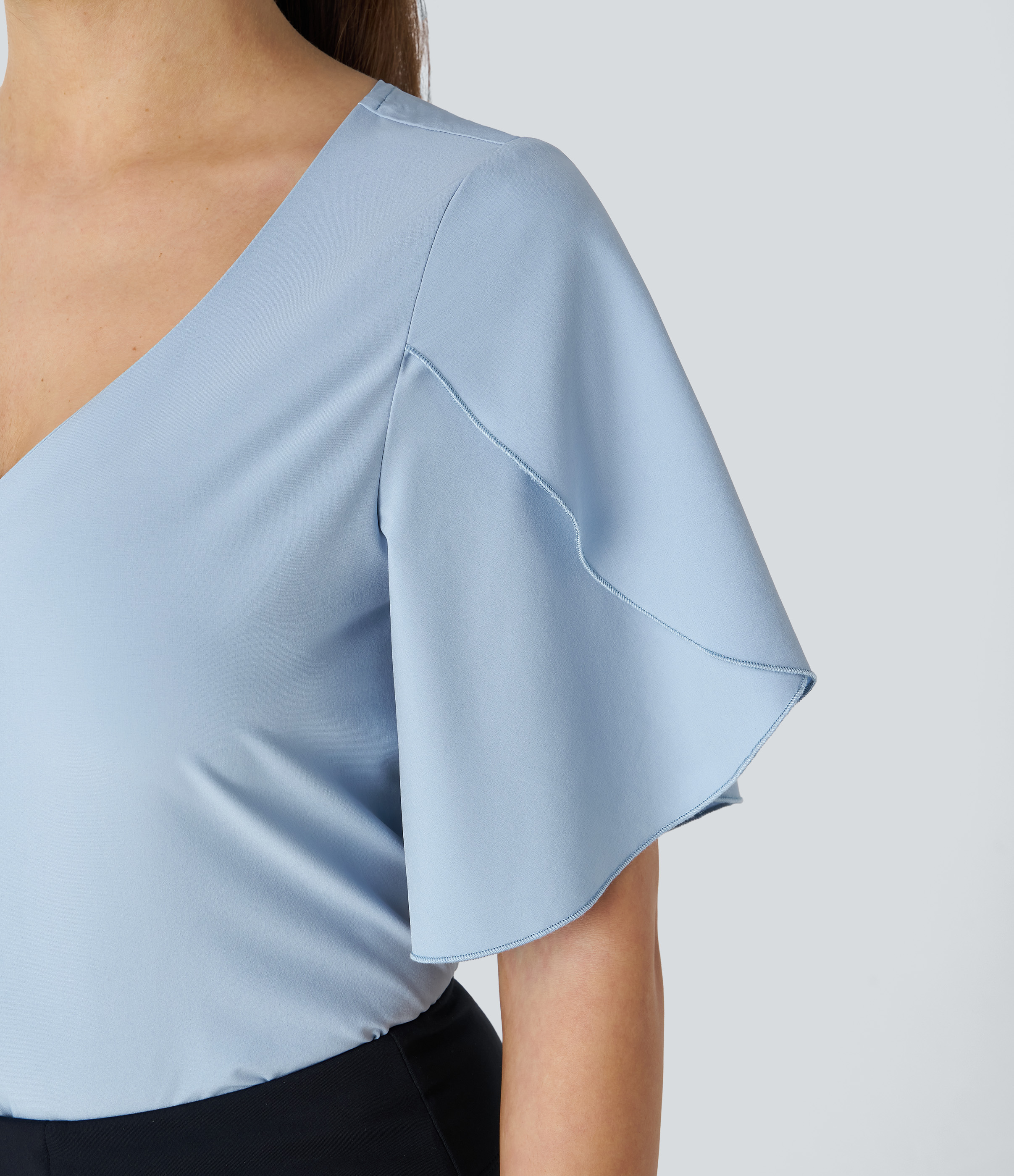 Halara Breezefulв„ў V Neck Ruffle Short Sleeve Quick Dry Work Blouse  - Ballad Blue - S 