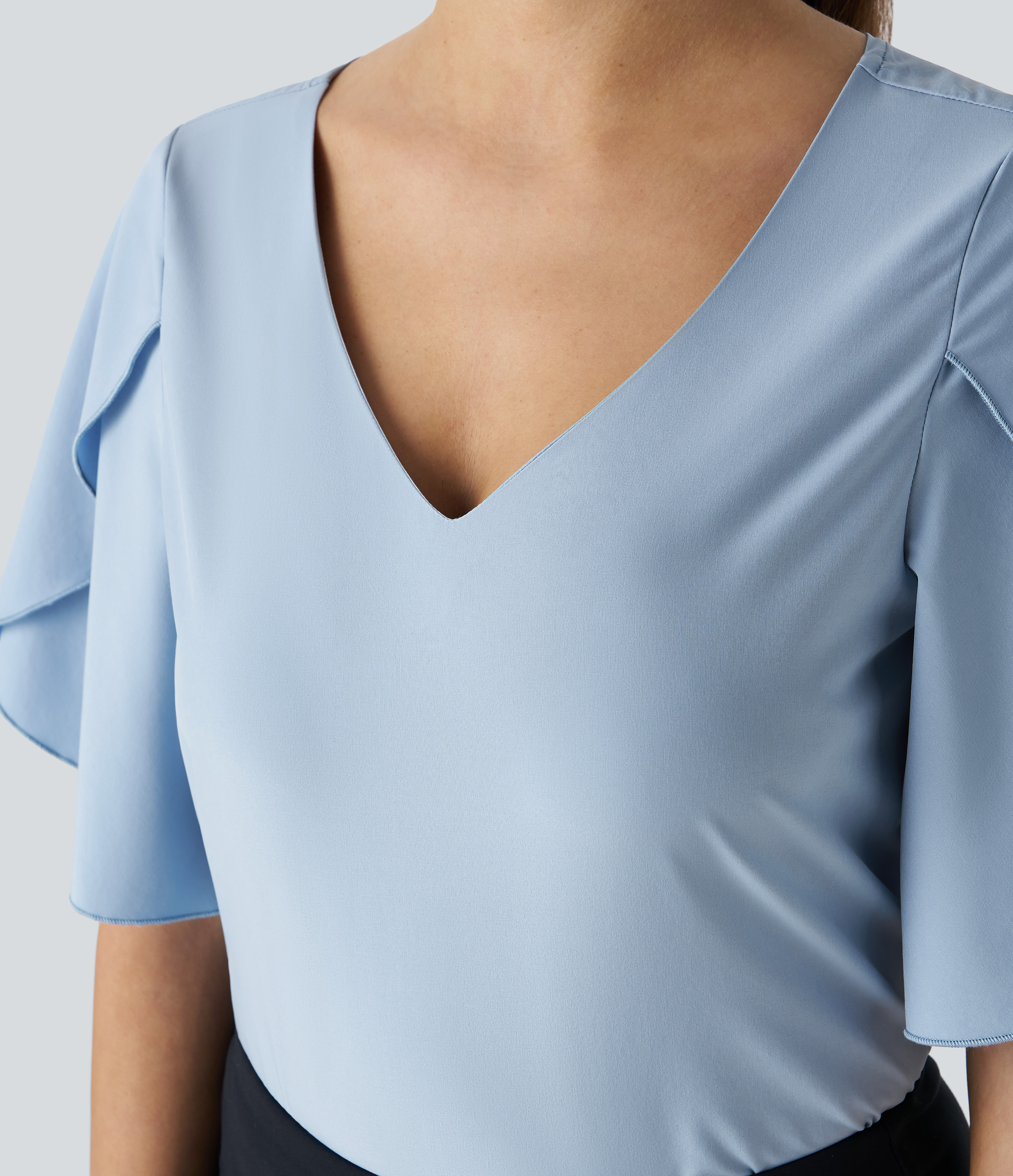 Halara Breezefulв„ў V Neck Ruffle Short Sleeve Quick Dry Work Blouse  - Ballad Blue - S 