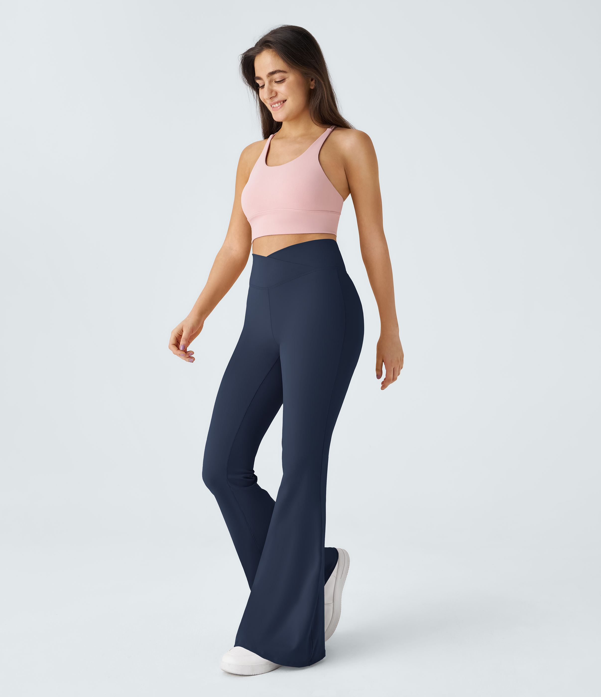 Halara Crossover High Waisted Back Pocket Super Flare Leggings  - Oceana - L(petite) gym leggings leggings with pockets 