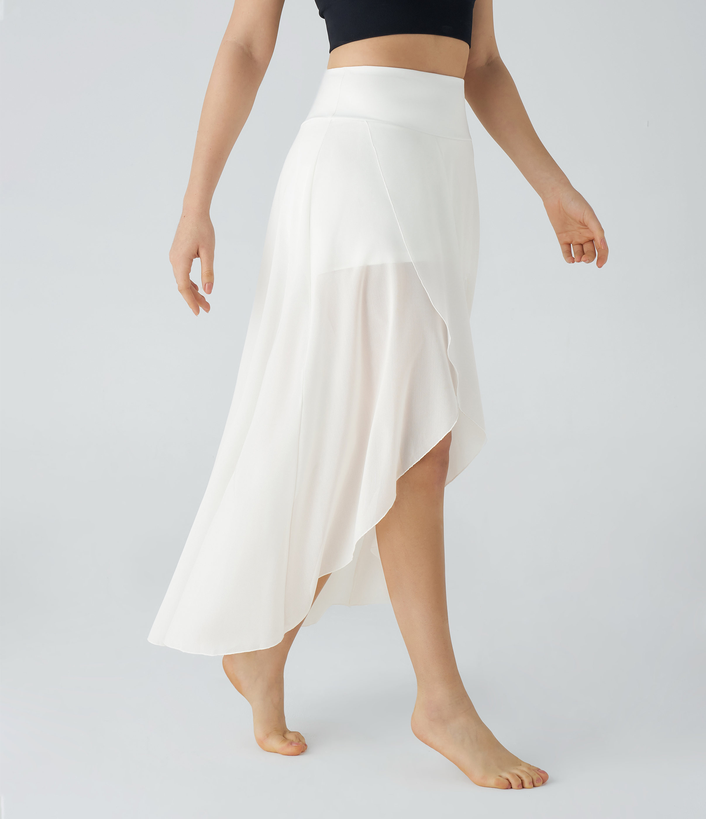 Halara High Waisted High Low Ruffle 2-in-1 Side Pocket Flare Mesh Casual Regular Maxi Skirt  - White - L midi skirt a line skirt 