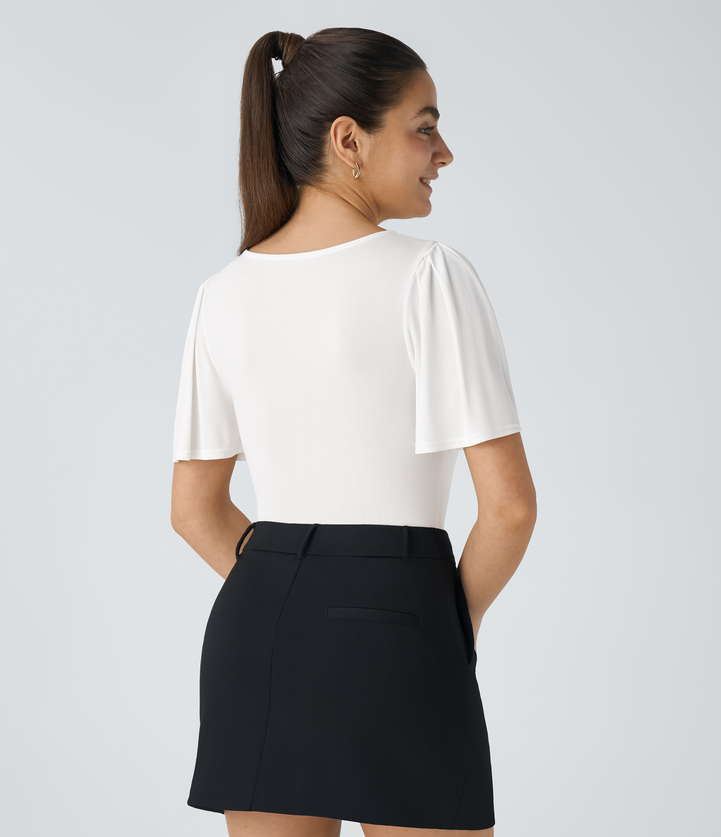 Halara V Neck Butterfly Sleeve Solid Work Top Tank Top - White - XS golf tops halter top tunic tops sleeveless tops backless top 