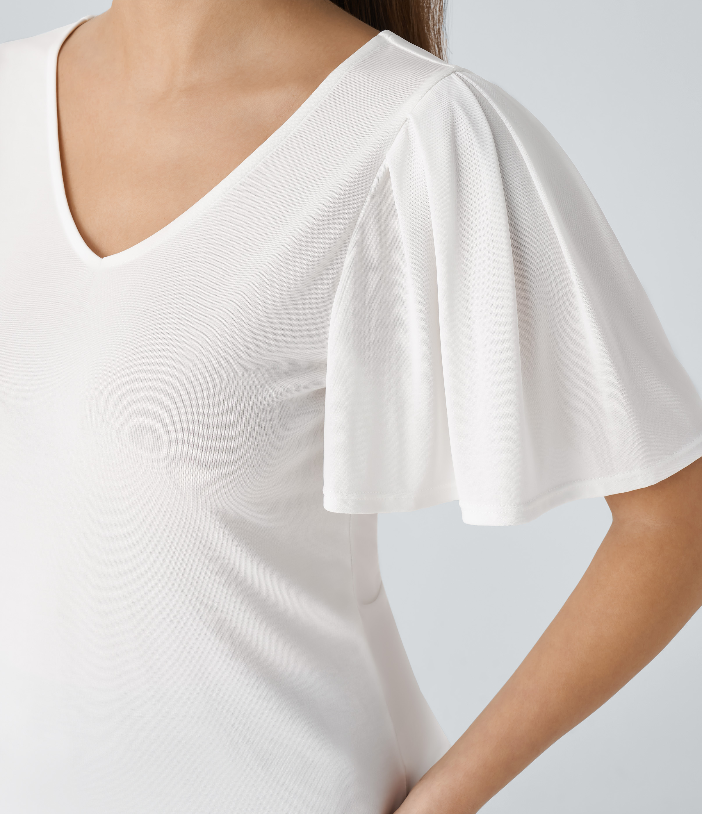 Halara V Neck Butterfly Sleeve Solid Work Top Tank Top - White - XS golf tops halter top tunic tops sleeveless tops backless top 
