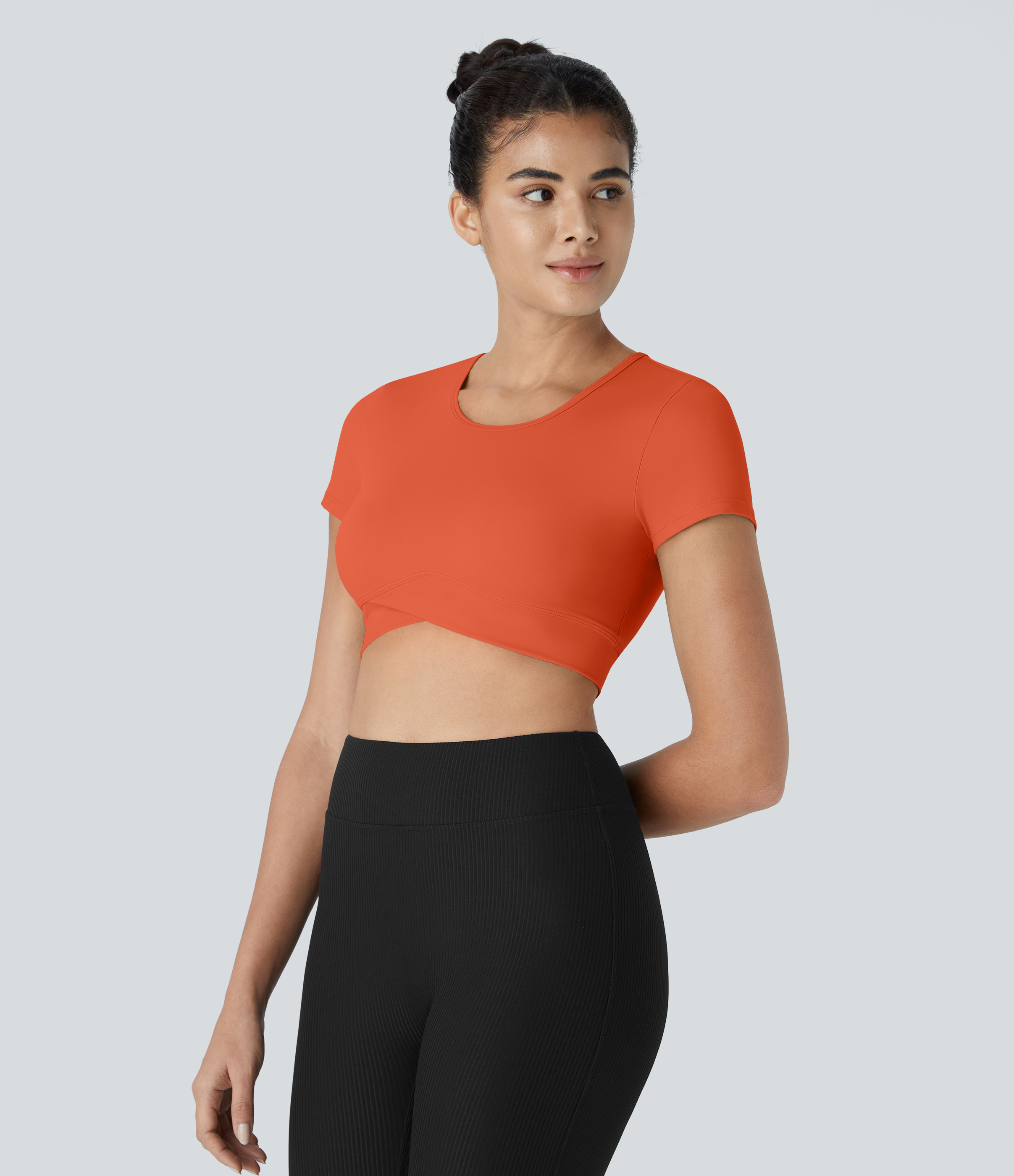 Halara In My Feels Cloudfulв„ў Fabric Crossover Hem Cropped Sports Top  - Tigerlily - XS 