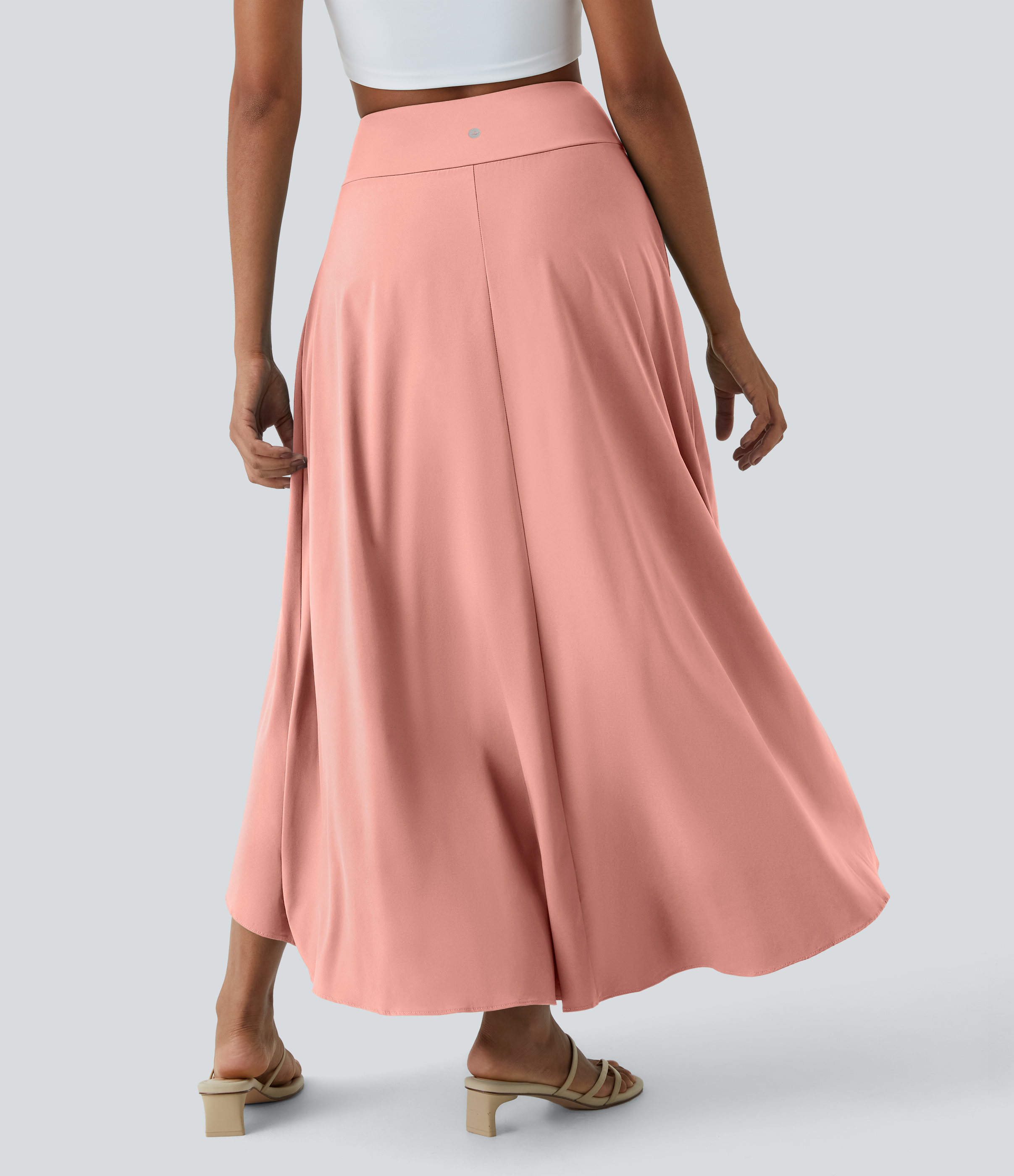 Halara Breezefulв„ў High Waisted High Low Ruffle 2-in-1 Flowy Quick Dry Casual Regular Maxi Skirt  - Peach Melba - XL(regular) 