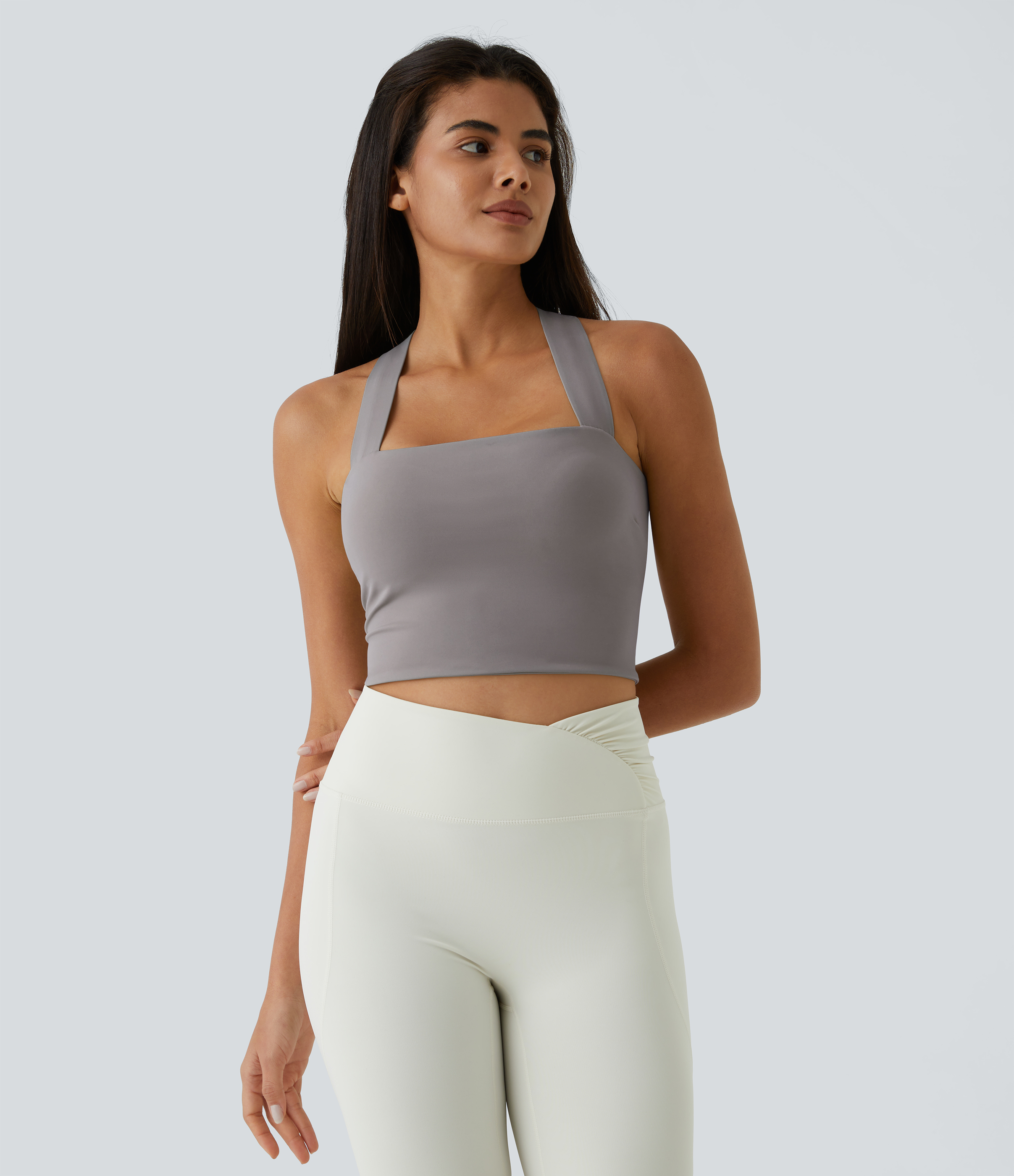 Halara Softlyzeroв„ў Airy Backless Padded Crisscross Tie Back Cool Touch Workout Cropped Tank Top Tank Top - Frost Gray - XS golf tops 