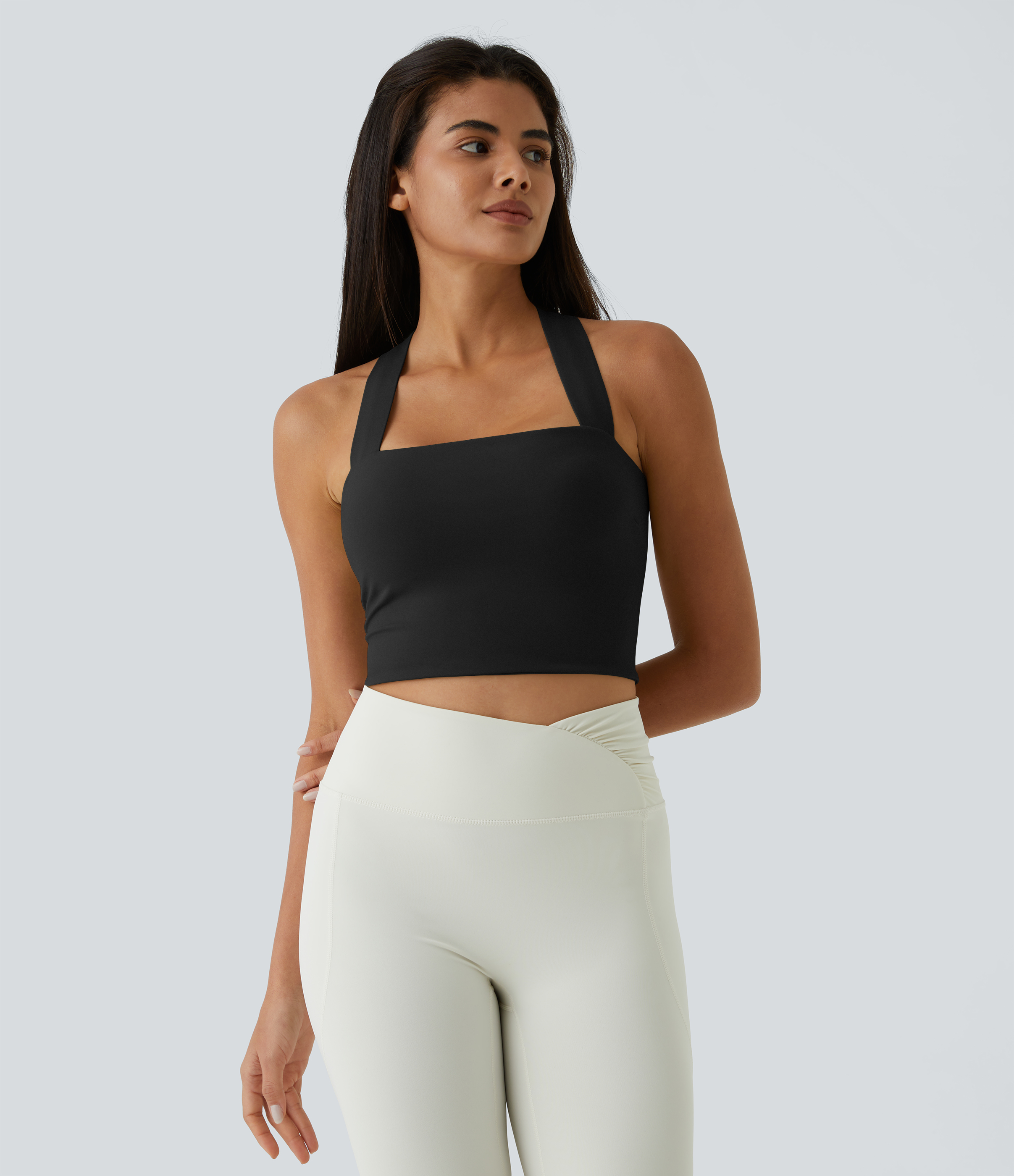 Halara Softlyzeroв„ў Airy Backless Padded Crisscross Tie Back Cool Touch Workout Cropped Tank Top Tank Top - Black - XL golf tops halter top 