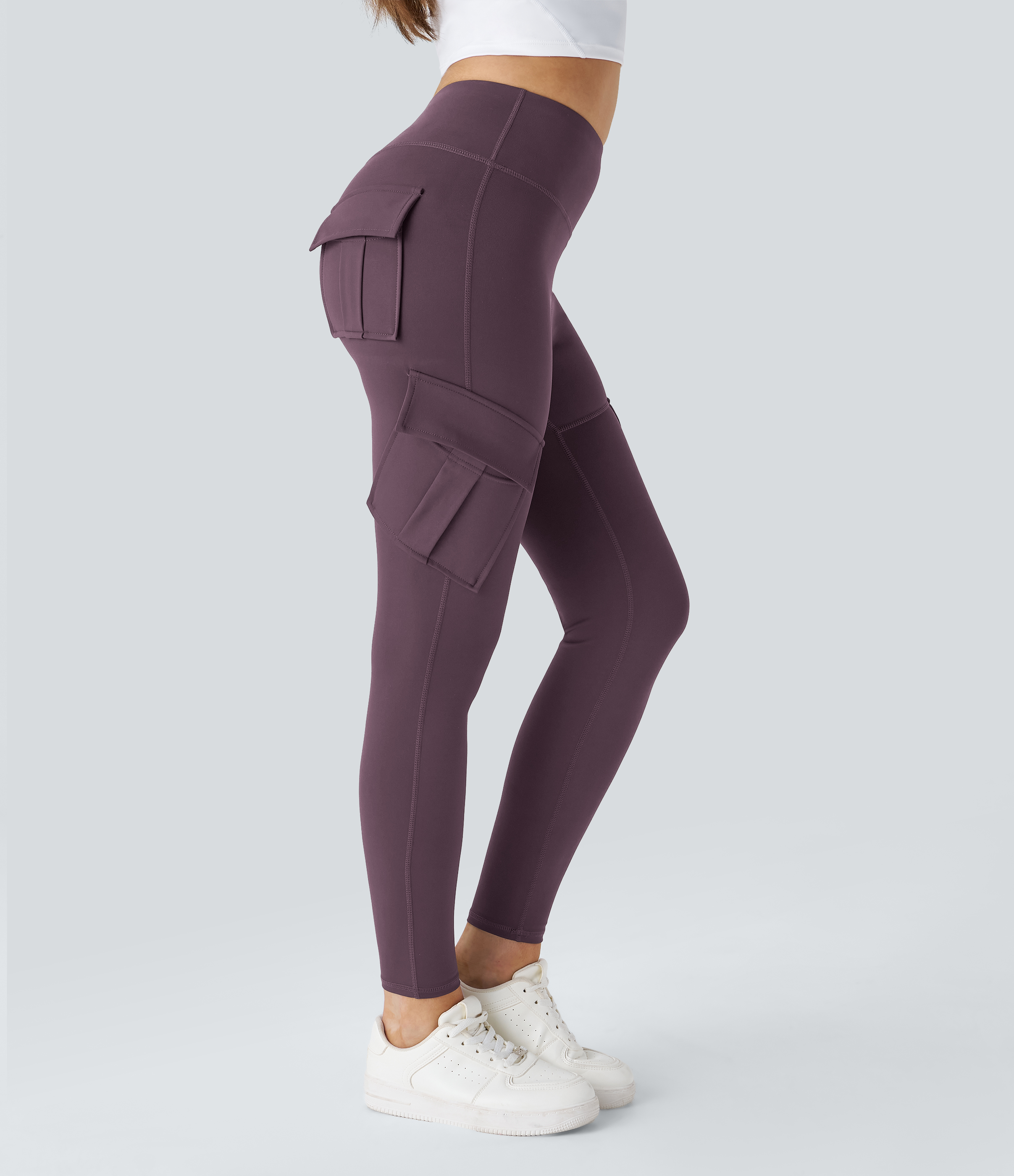 Halara High Waisted Cargo Pocket Skinny Yoga Leggings  - Dusky Evening purple - XS(full_length) gym leggings leggings with pockets 