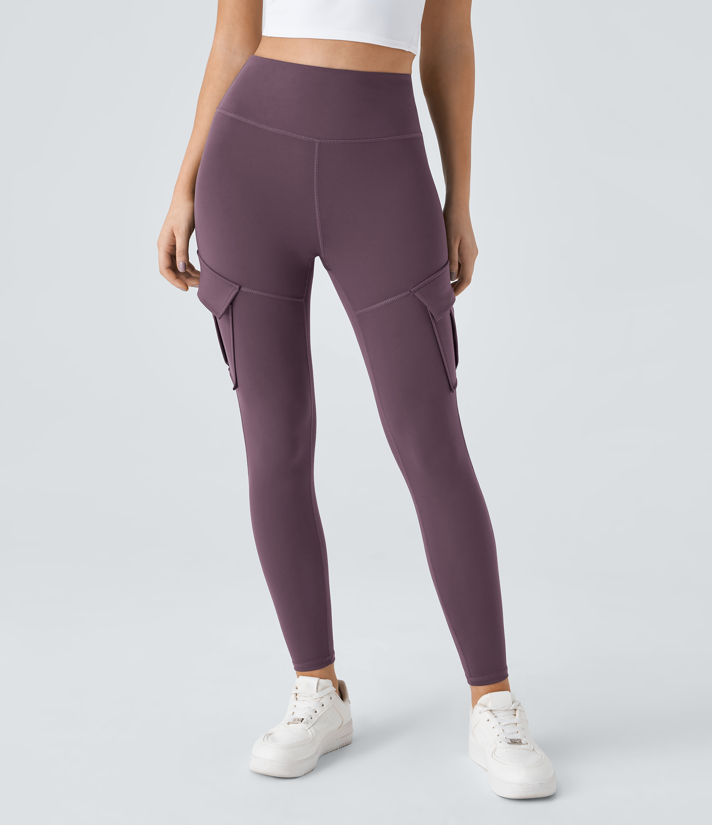 Halara High Waisted Cargo Pocket Skinny Yoga Leggings  - Dusky Evening purple - XS(full_length) gym leggings leggings with pockets 