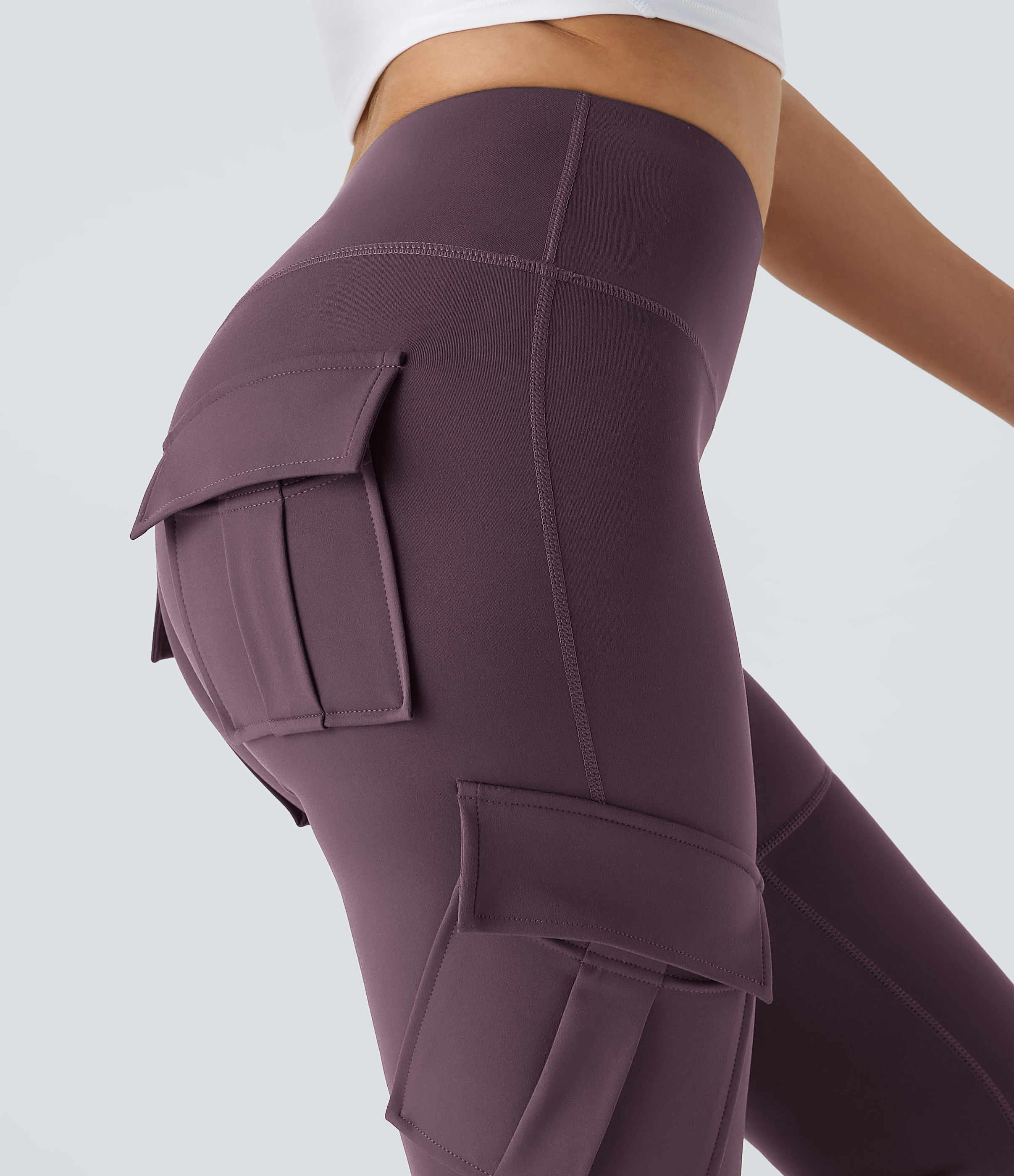 Halara High Waisted Cargo Pocket Skinny Yoga Leggings  - Dusky Evening purple - XS(full_length) gym leggings leggings with pockets 