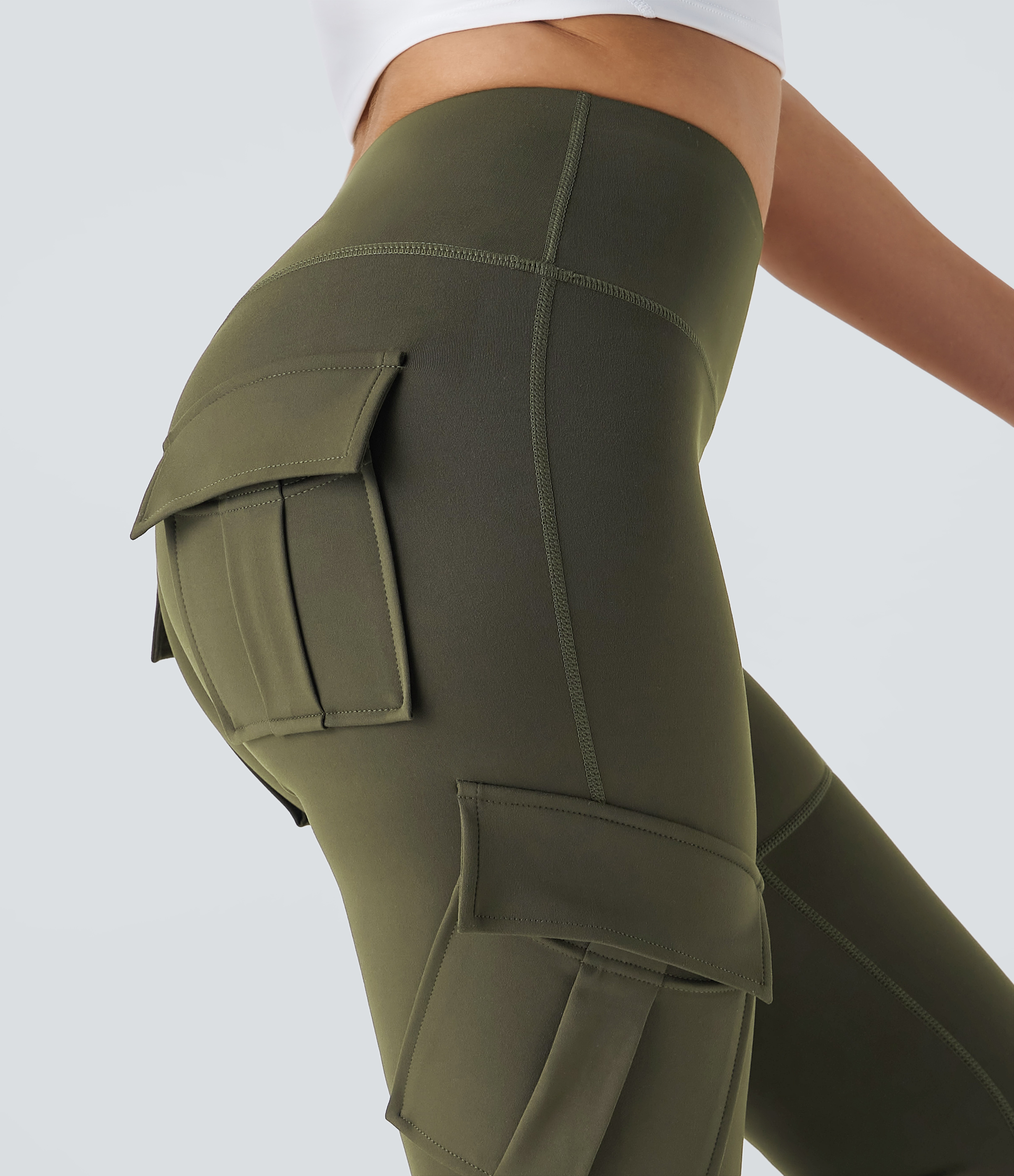 Halara High Waisted Cargo Pocket Skinny Yoga 7/8 Leggings  - Forest Night - XL gym leggings leggings with pockets leggings with butt lift 