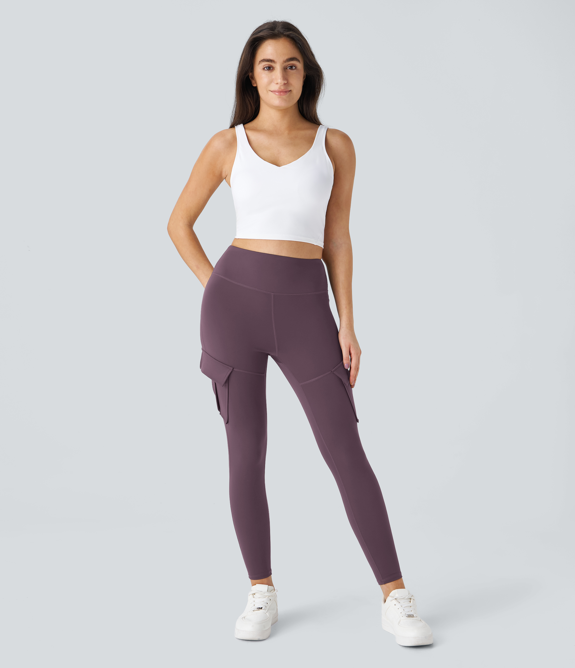 Halara High Waisted Cargo Pocket Skinny Yoga Leggings  - Dusky Evening purple - XS(full_length) gym leggings leggings with pockets 
