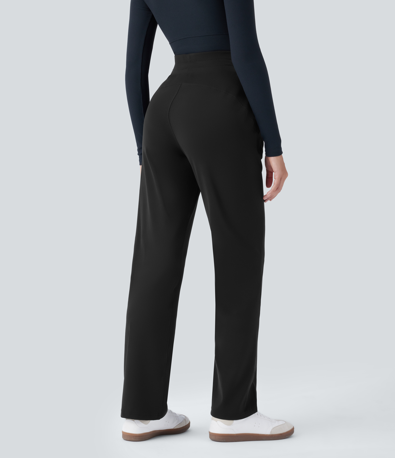 Halara Mid Rise Drawstring Side Pocket Straight Leg Yoga Pants  - Black - L 