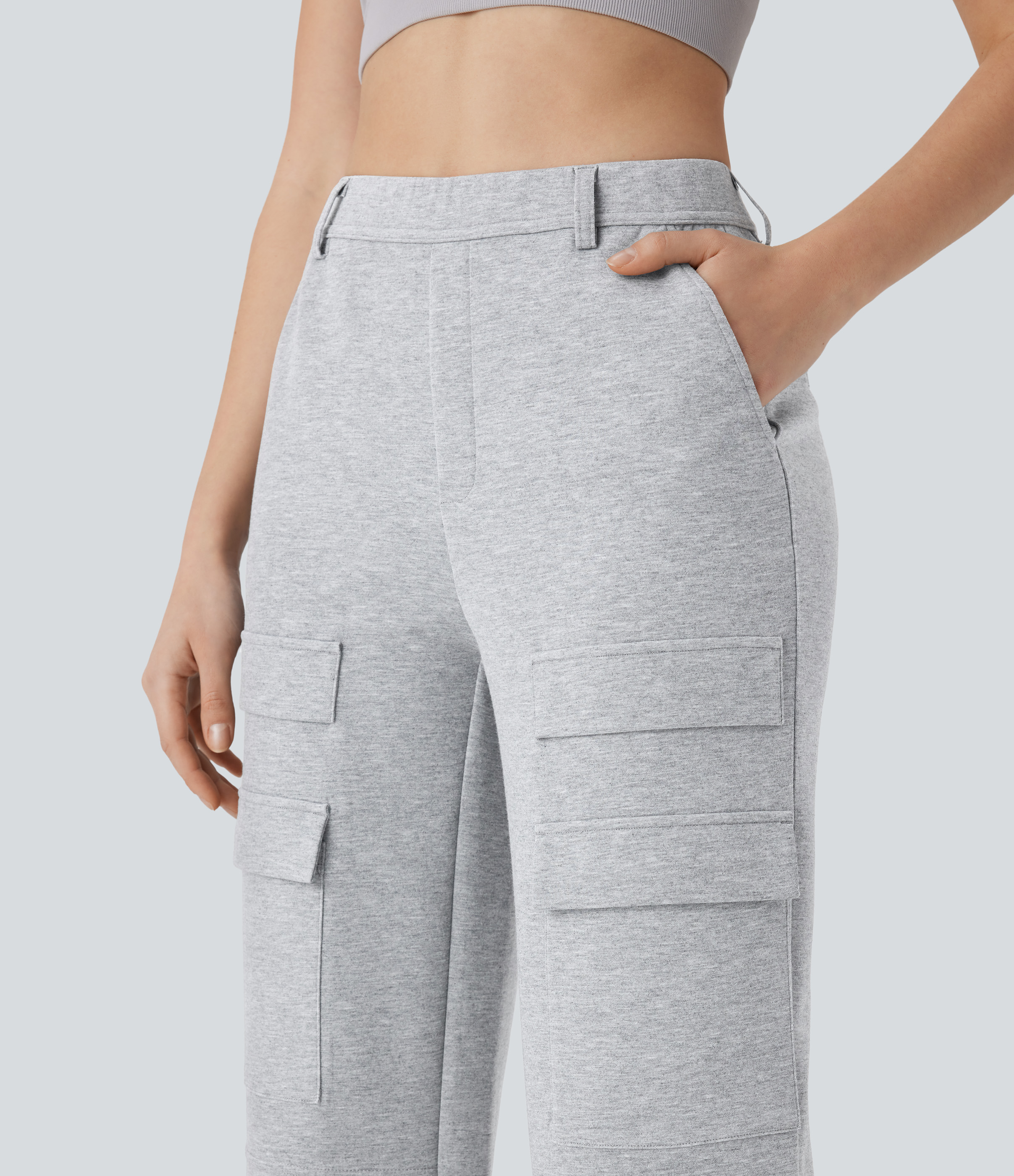 Halara High Waisted Multiple Pockets Straight Leg Hiking Cargo Pants  - Fog Gray - L(regular) 