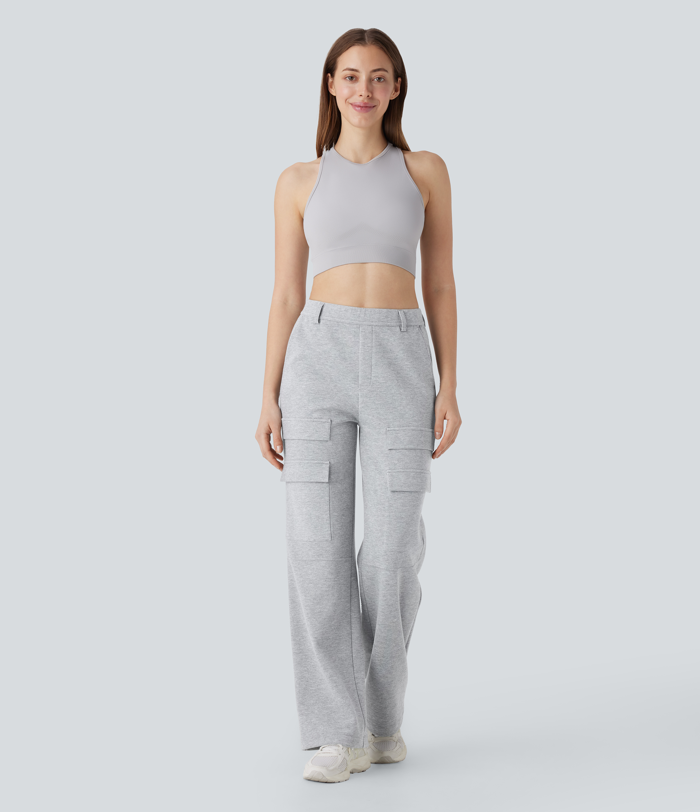 Halara High Waisted Multiple Pockets Straight Leg Hiking Cargo Pants  - Fog Gray - L(regular) 
