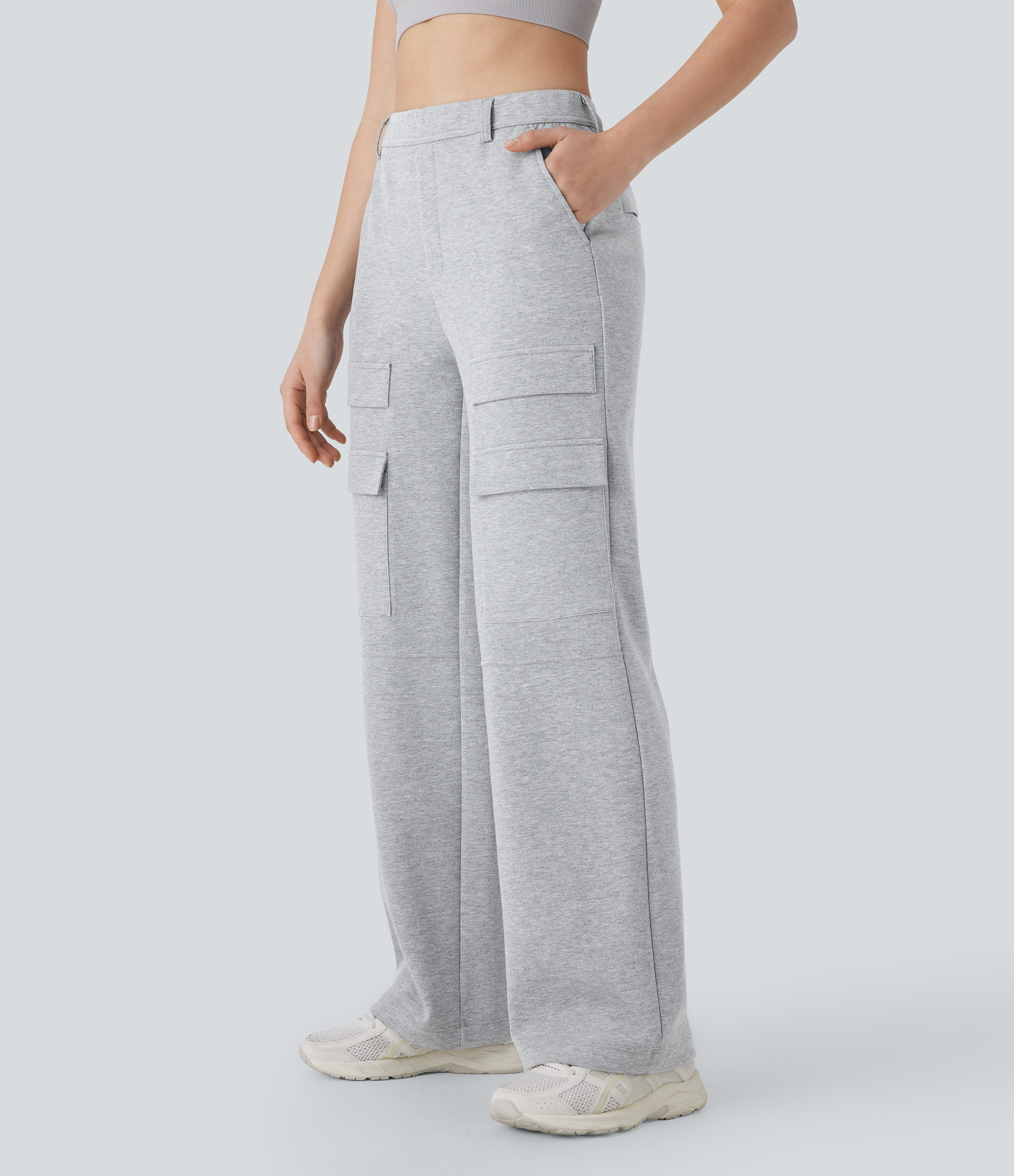 Halara High Waisted Multiple Pockets Straight Leg Hiking Cargo Pants  - Fog Gray - L(regular) 
