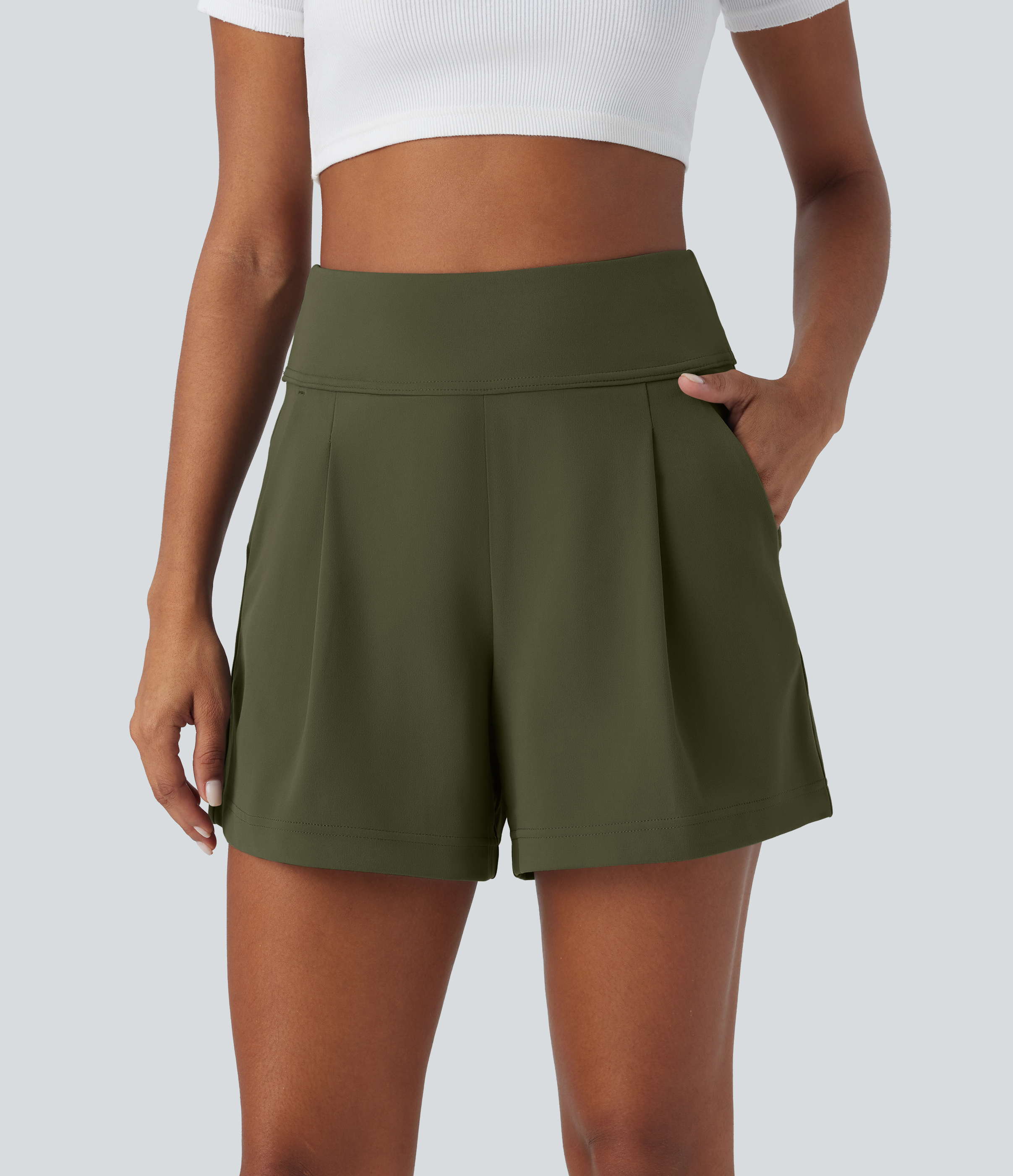 Women's High Waisted Pocket Wide Leg Work Shorts - Halara