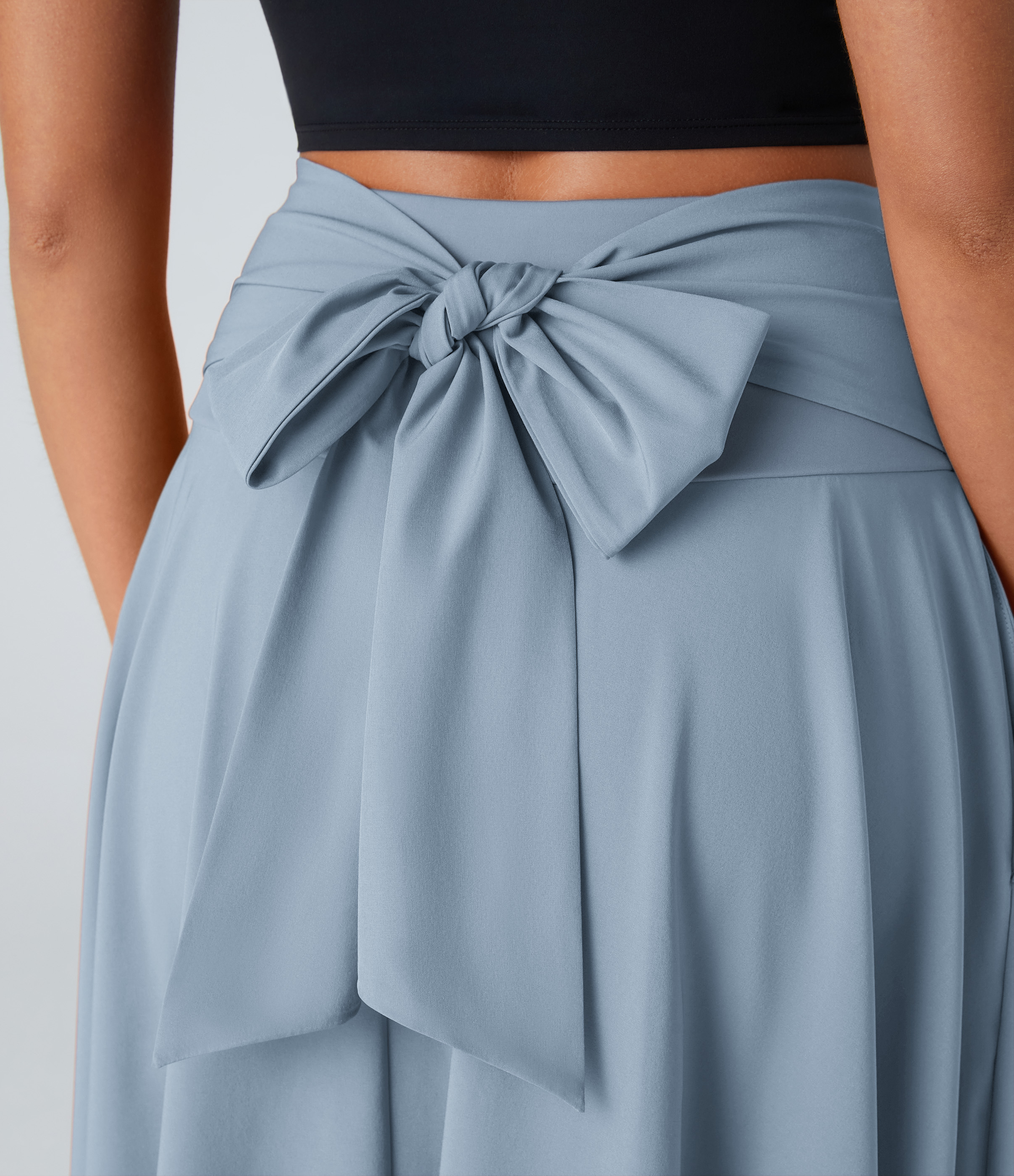 Halara Breezefulв„ў High Waisted Tie Back Side Pocket 2-in-1 Flowy Quick Dry Midi Casual Skirt  - Ballad Blue - XL(regular) 