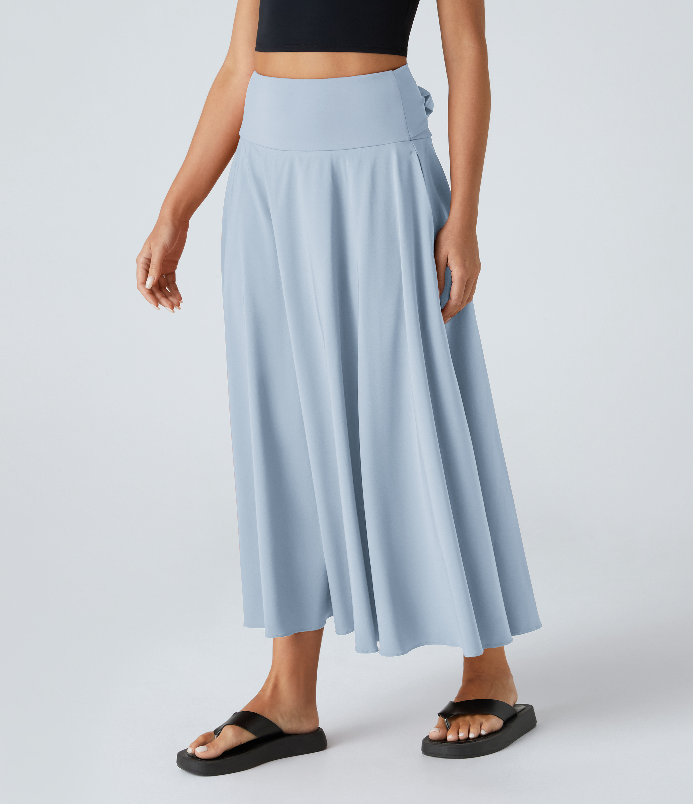Halara Breezefulв„ў High Waisted Tie Back Side Pocket 2-in-1 Flowy Quick Dry Midi Casual Skirt  - Ballad Blue - XL(regular) 