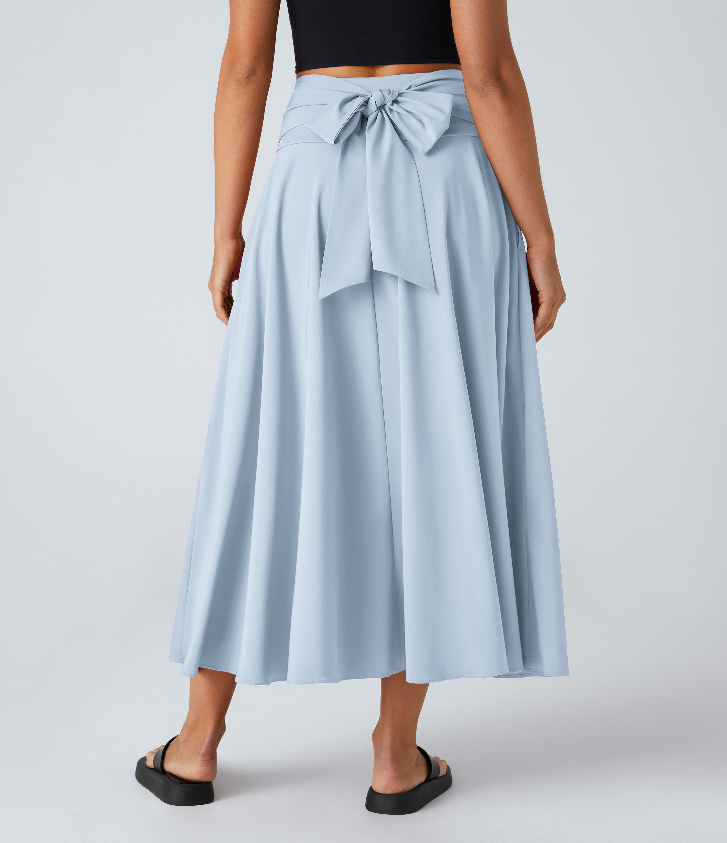 Halara Breezefulв„ў High Waisted Tie Back Side Pocket 2-in-1 Flowy Quick Dry Midi Casual Skirt  - Ballad Blue - XL(regular) 