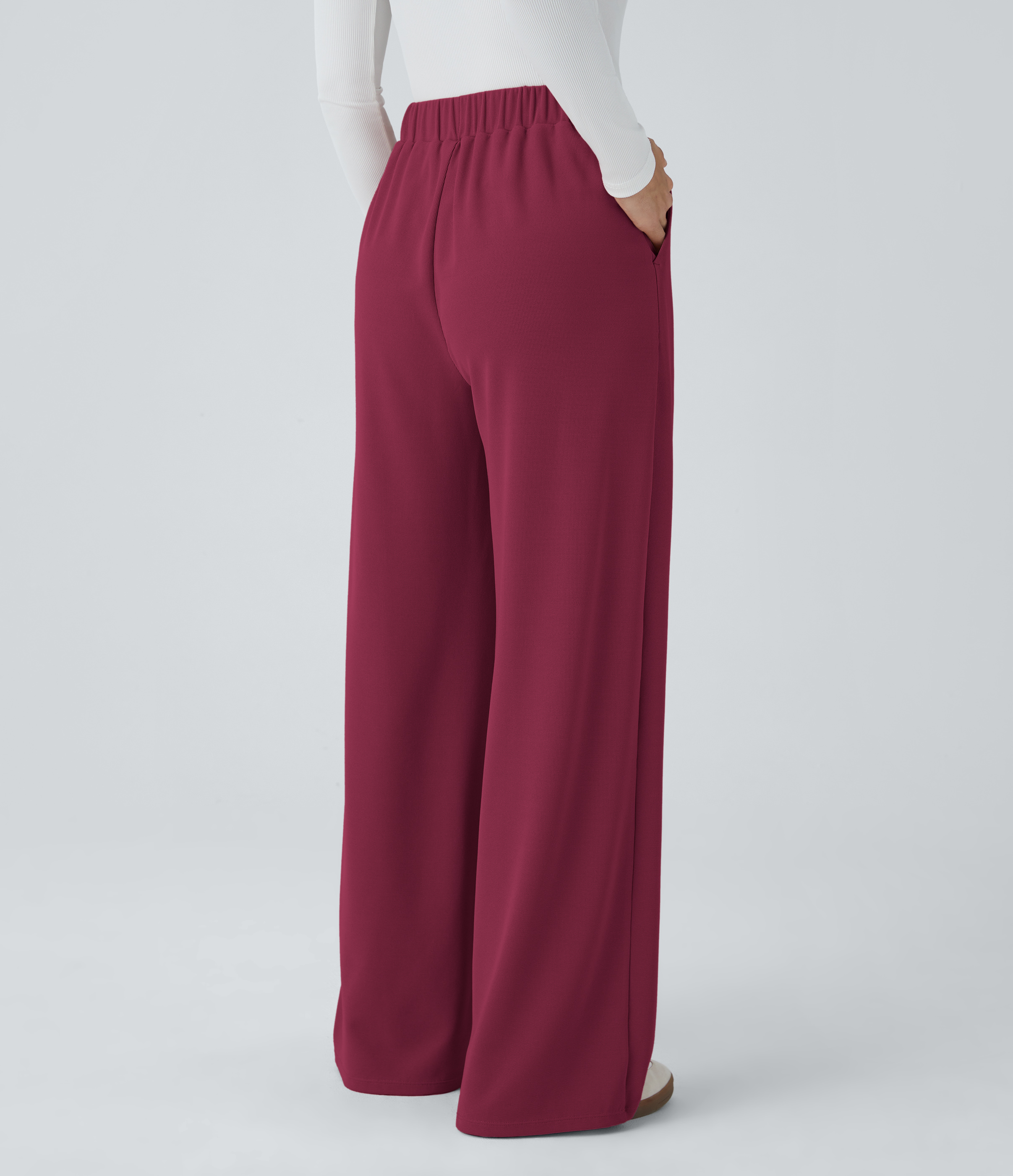 Halara High Waisted Button Side Pocket Wide Leg Waffle Casual Pants  - Anemone - XS(regular) sweatpants jogger pants stacked sweatpants 