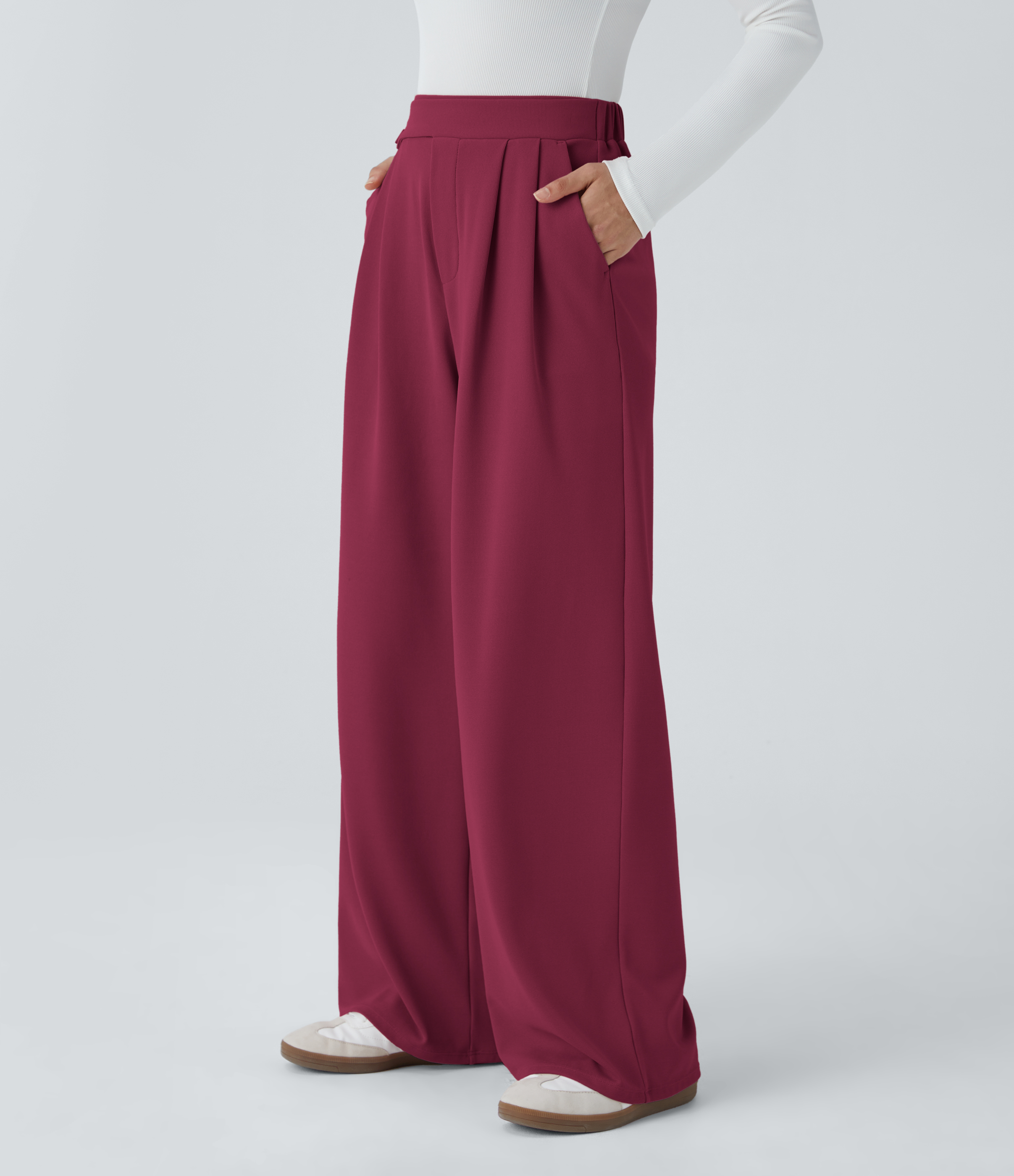 Halara High Waisted Button Side Pocket Wide Leg Waffle Casual Pants  - Anemone - XS(regular) sweatpants jogger pants stacked sweatpants 