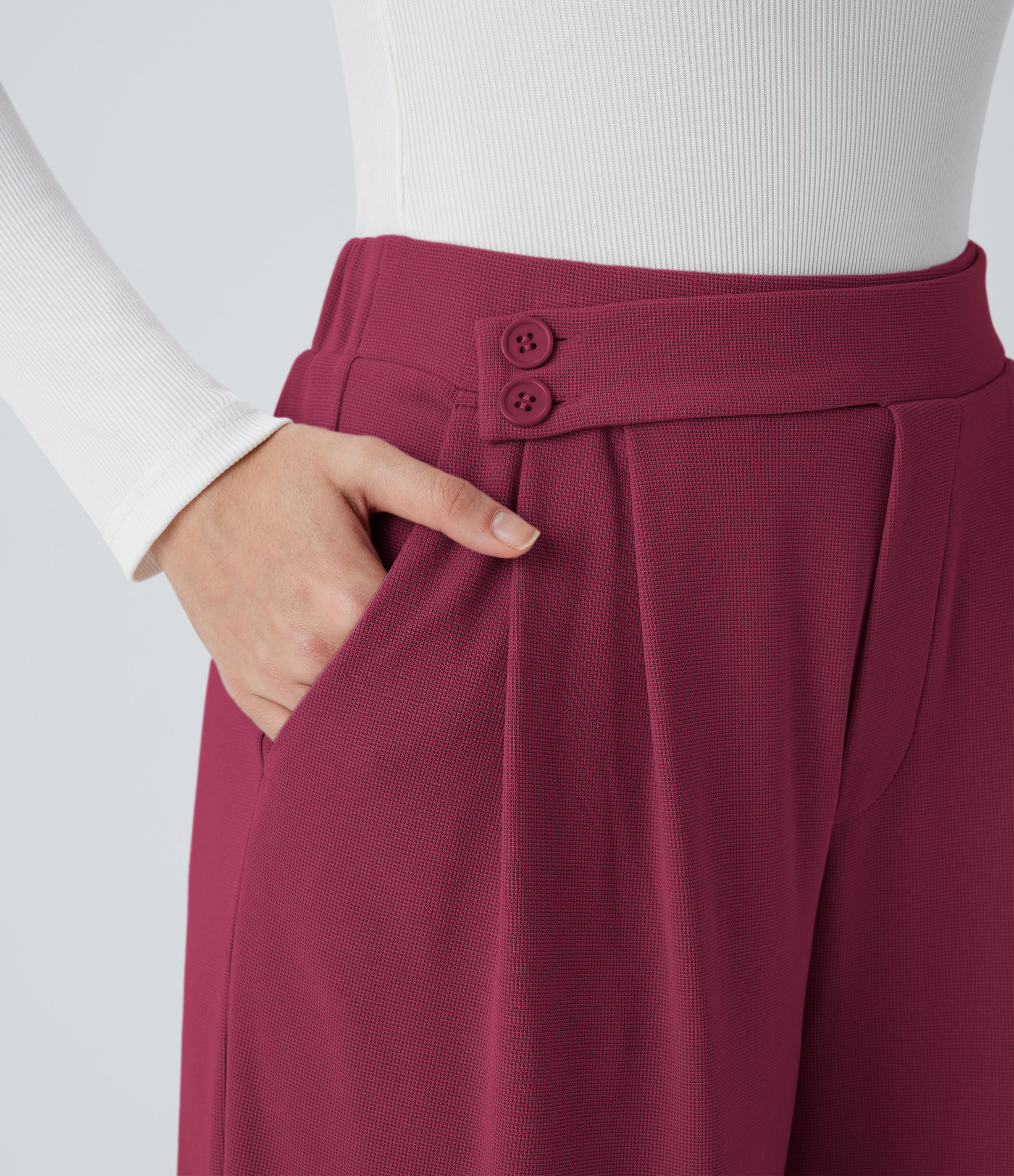 Halara High Waisted Button Side Pocket Wide Leg Waffle Casual Pants  - Anemone - XS(regular) sweatpants jogger pants stacked sweatpants 