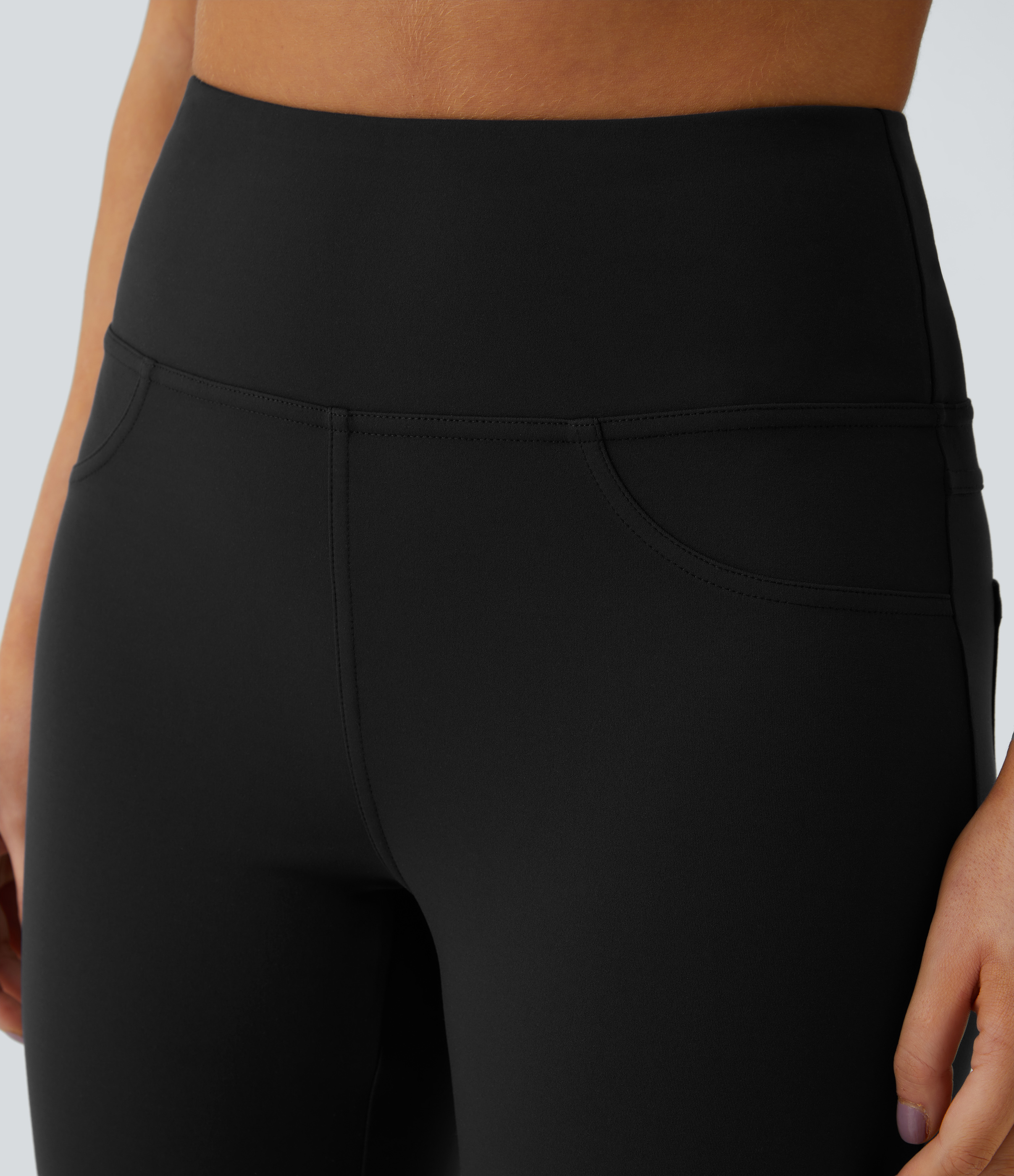 Halara High Waisted Back Pocket Capri Flare Yoga Leggings  - Black - M(regular) gym leggings leggings with pockets leggings with butt lift 