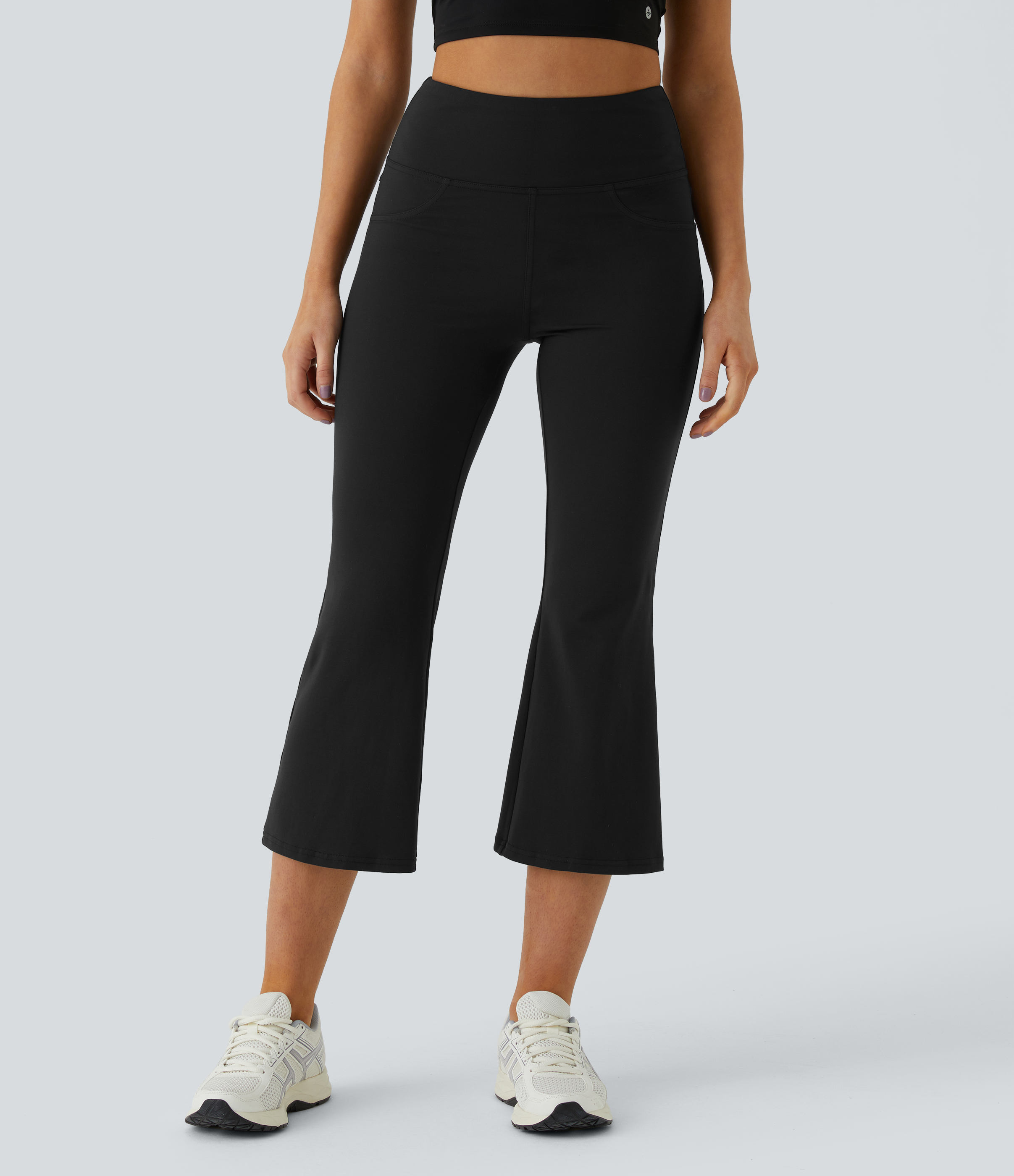 Halara High Waisted Back Pocket Capri Flare Yoga Leggings  - Black - M(regular) gym leggings leggings with pockets leggings with butt lift 