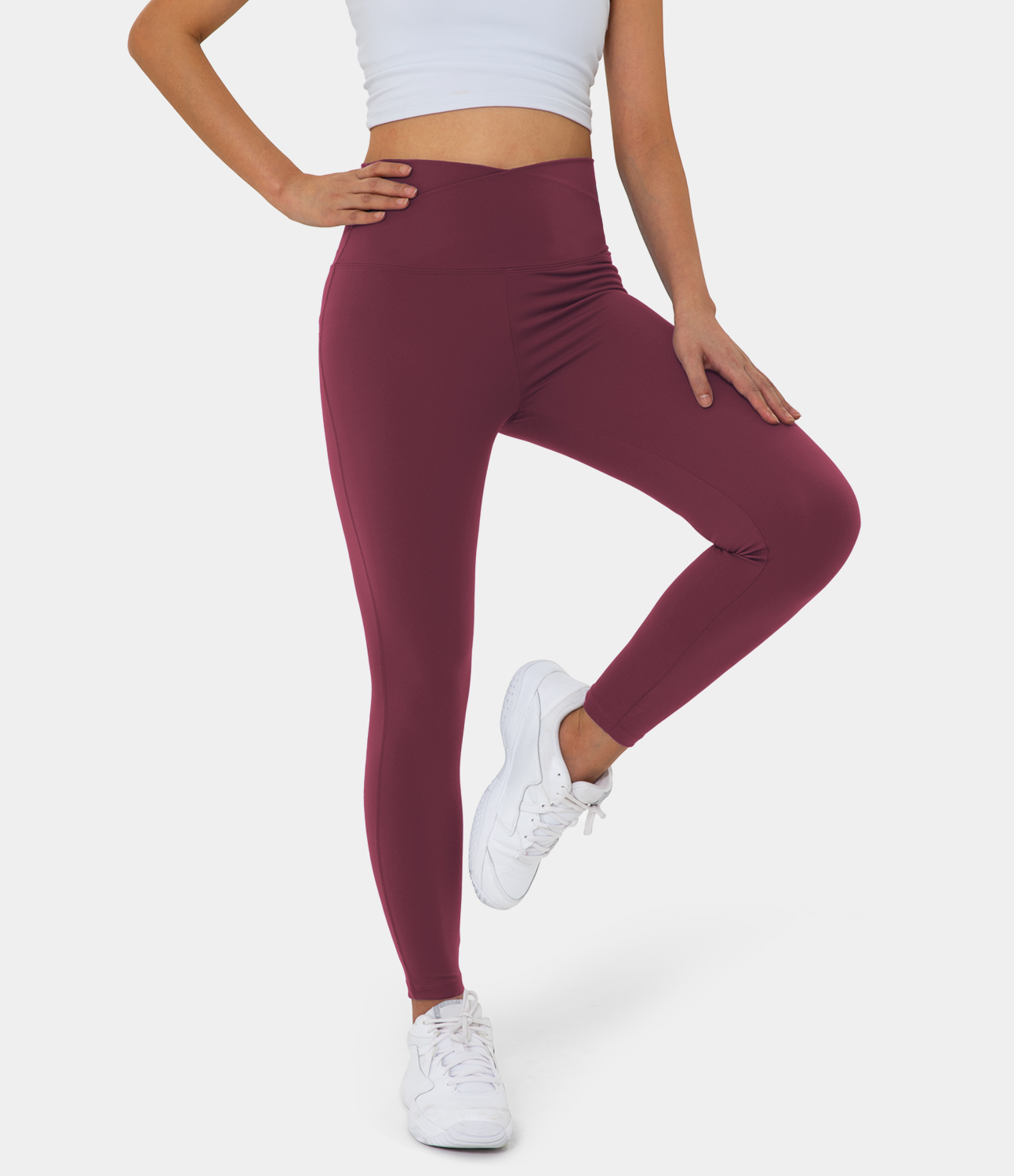 Halara Softlyzeroв„ў High Waisted Crossover Plain Leggings-UPF50+  - Zinfandel - M gym leggings leggings with pockets leggings with butt lift 