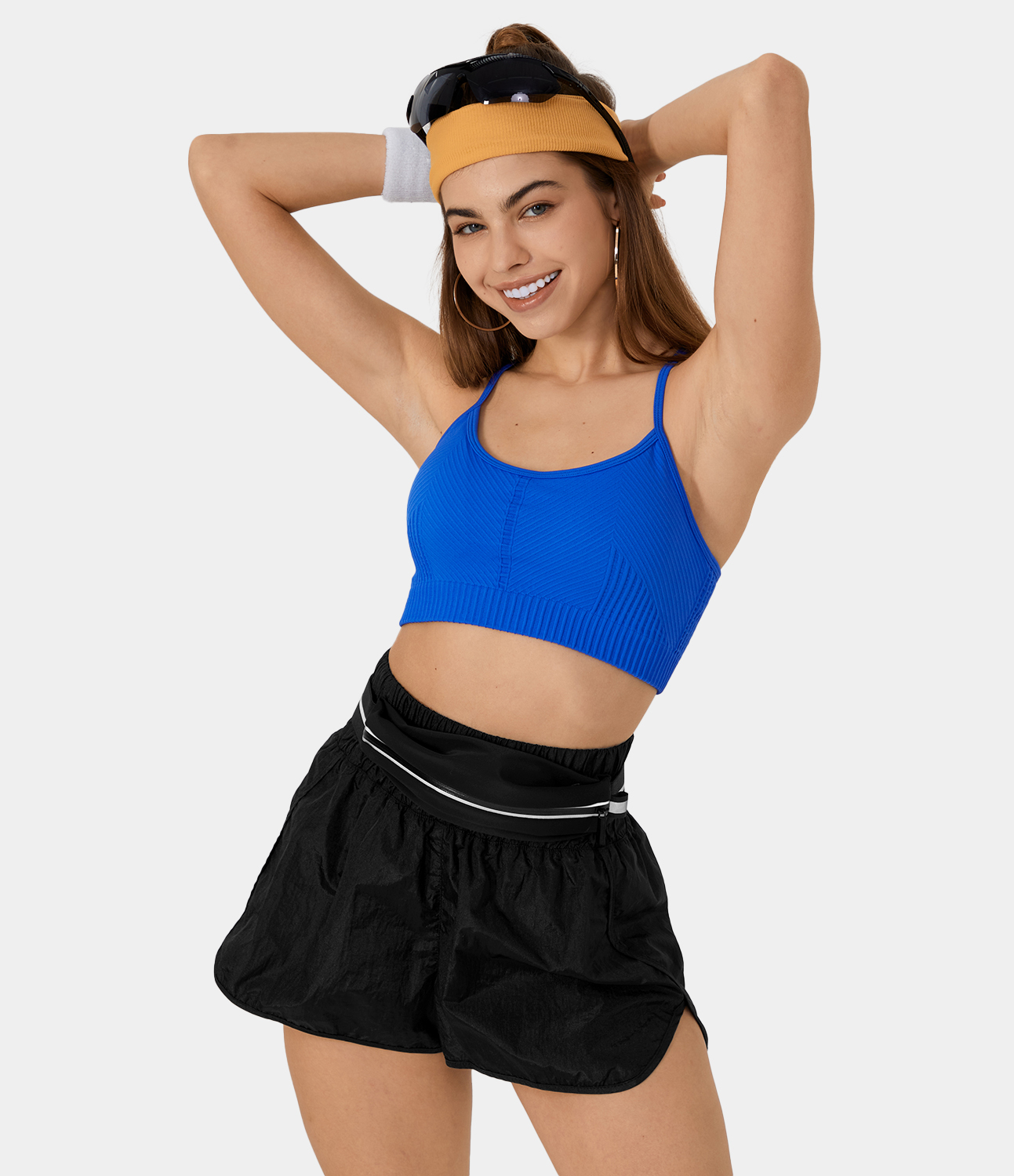 Halara Super High Waisted Split Hem 2-in-1 Casual Shorts 2.5`` Gym Short - Black - M booty shorts compression shorts yoga shorts 