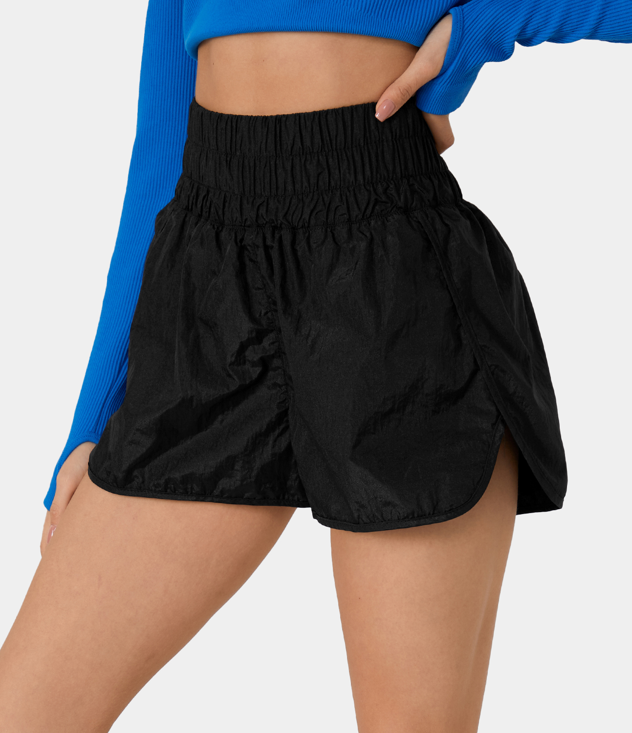 Halara Super High Waisted Split Hem 2-in-1 Casual Shorts 2.5`` Gym Short - Black - M booty shorts compression shorts yoga shorts 