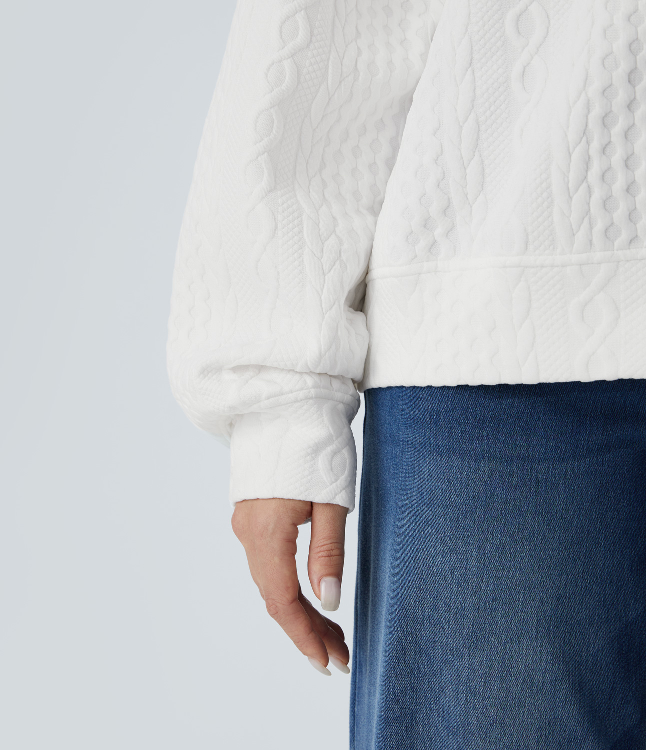 Halara Collared Half Zip Long Sleeve Casual Knit Sweatshirt  - White - S 