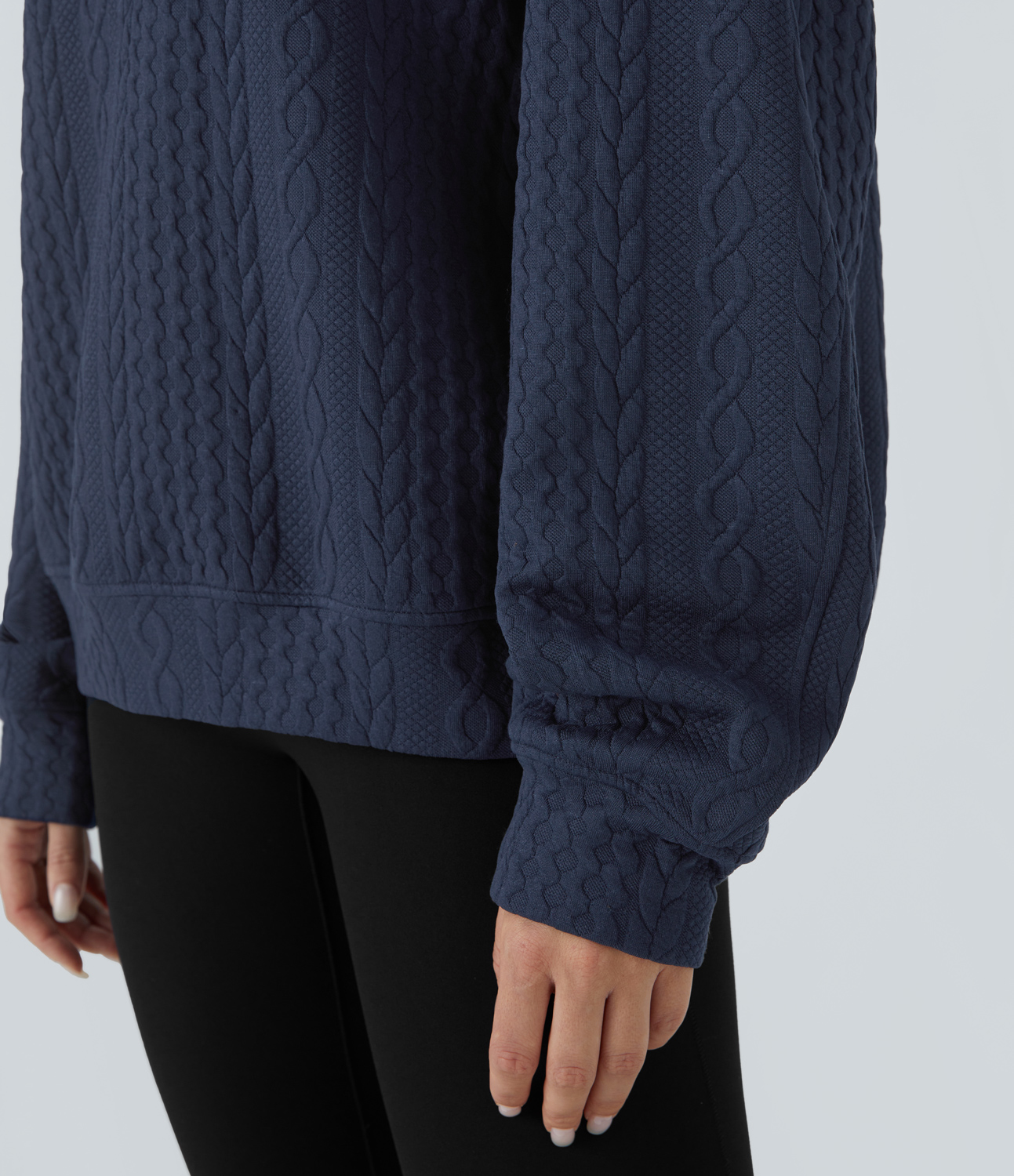 Halara Collared Half Zip Long Sleeve Casual Knit Sweatshirt  - Night Blue - XL 