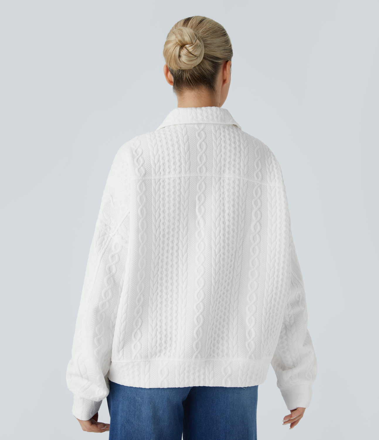 Halara Collared Half Zip Long Sleeve Casual Knit Sweatshirt  - White - S 