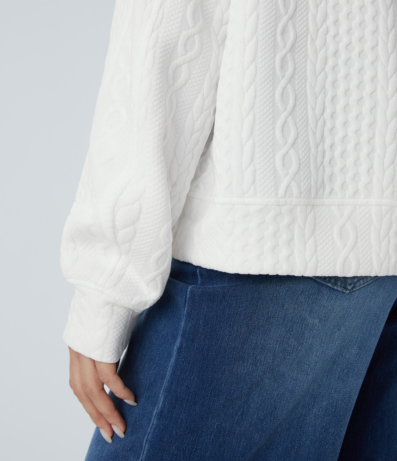 Halara Collared Half Zip Long Sleeve Casual Knit Sweatshirt  - White - S 