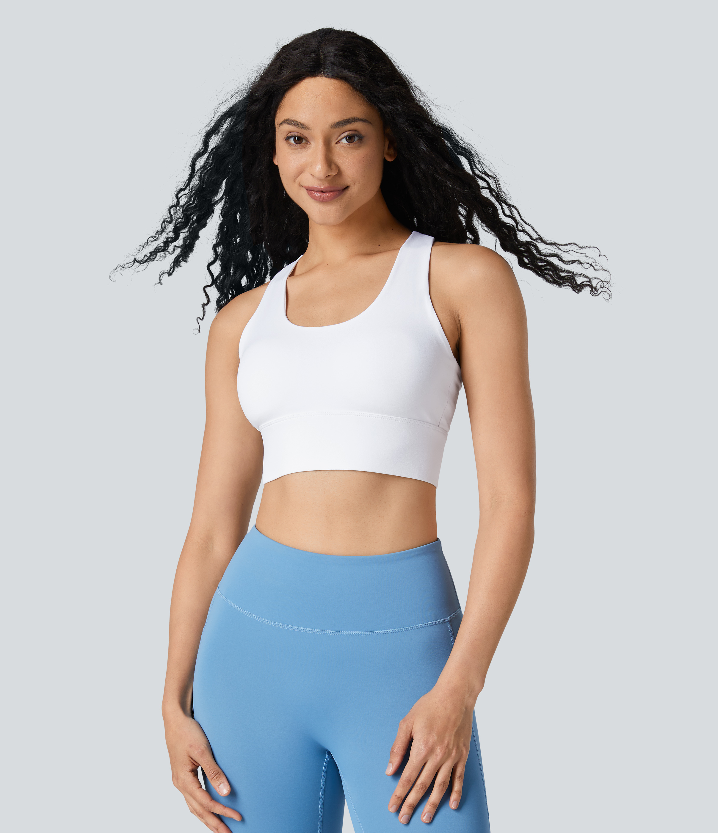 Halara Medium Support U Neck Backless Crisscross Adjustable Hook Running Sports Bra  - White - S push up bra strapless bra backless bra 
