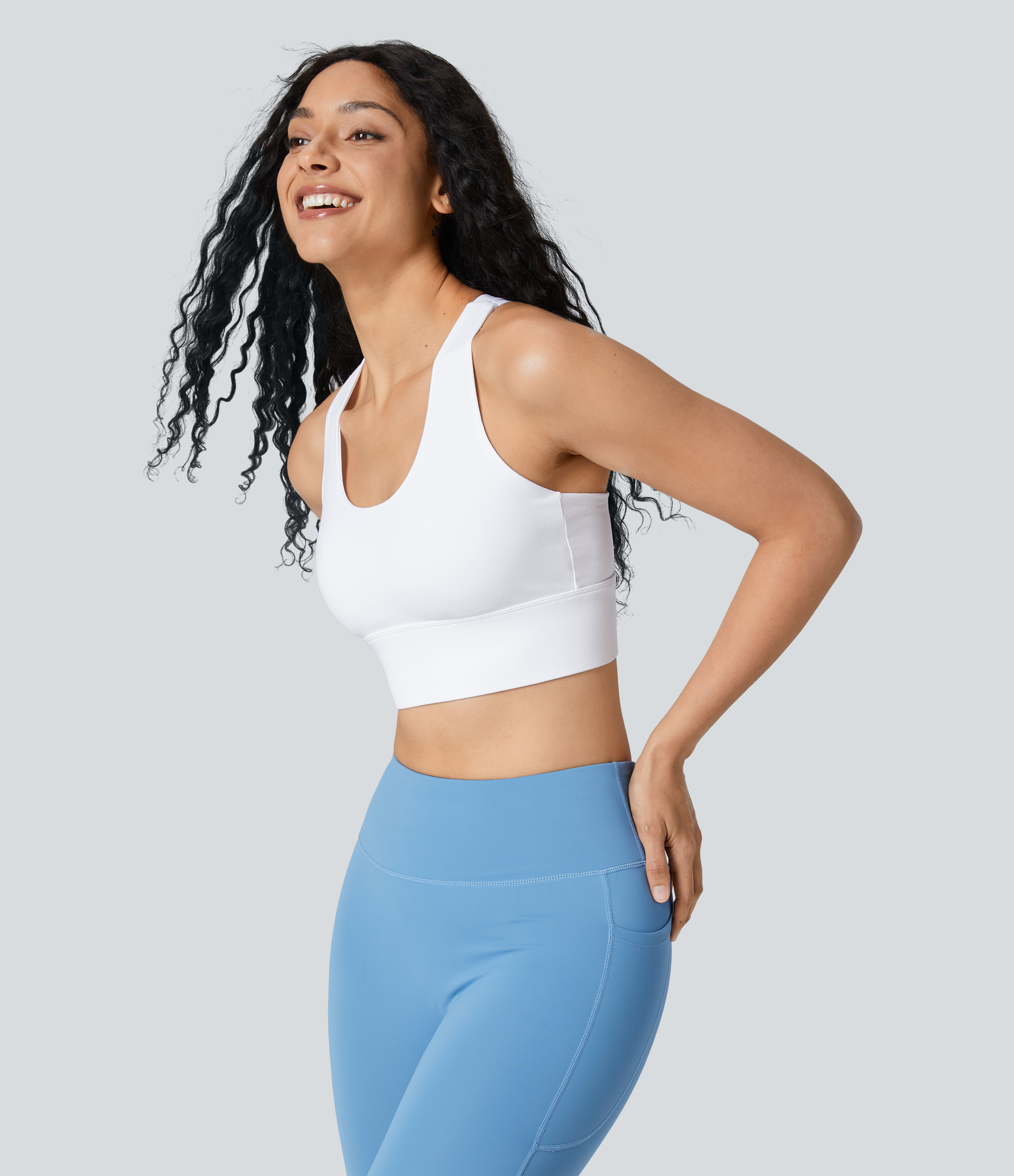 Halara Medium Support U Neck Backless Crisscross Adjustable Hook Running Sports Bra  - White - S push up bra strapless bra backless bra 