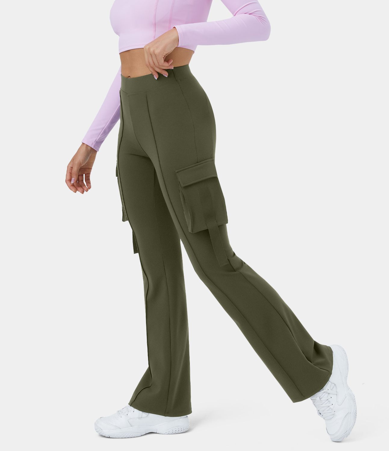 Halara High Waisted Side Flap Pocket Cargo Flare Casual Leggings  - Forest Night - M(petite) gym leggings leggings with pockets 