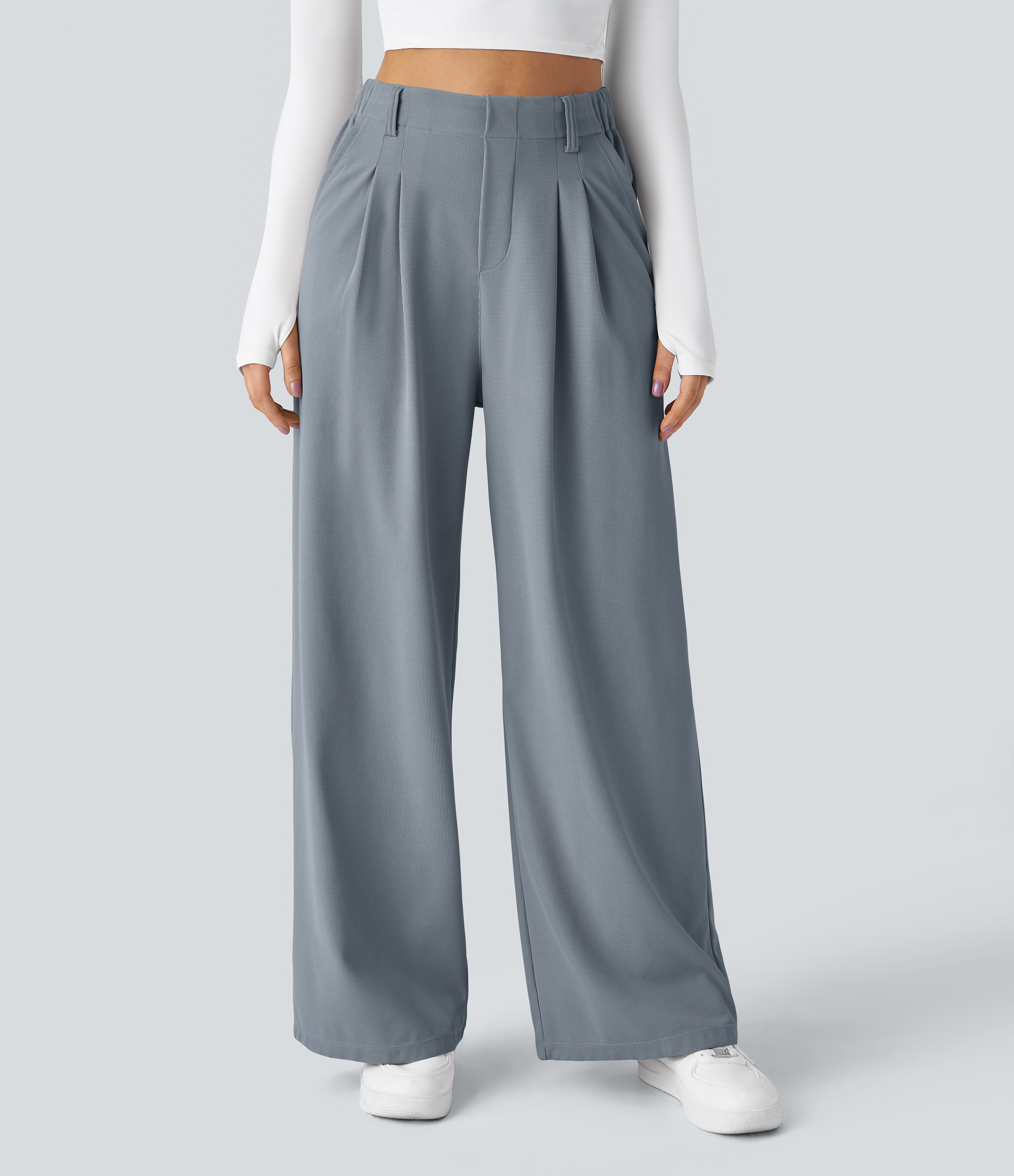 Halara Halara Flexв„ў High Waisted Side Pocket Wide Leg Waffle Work Pants  - Weathervane - XL(regular) sweatpants jogger pants 