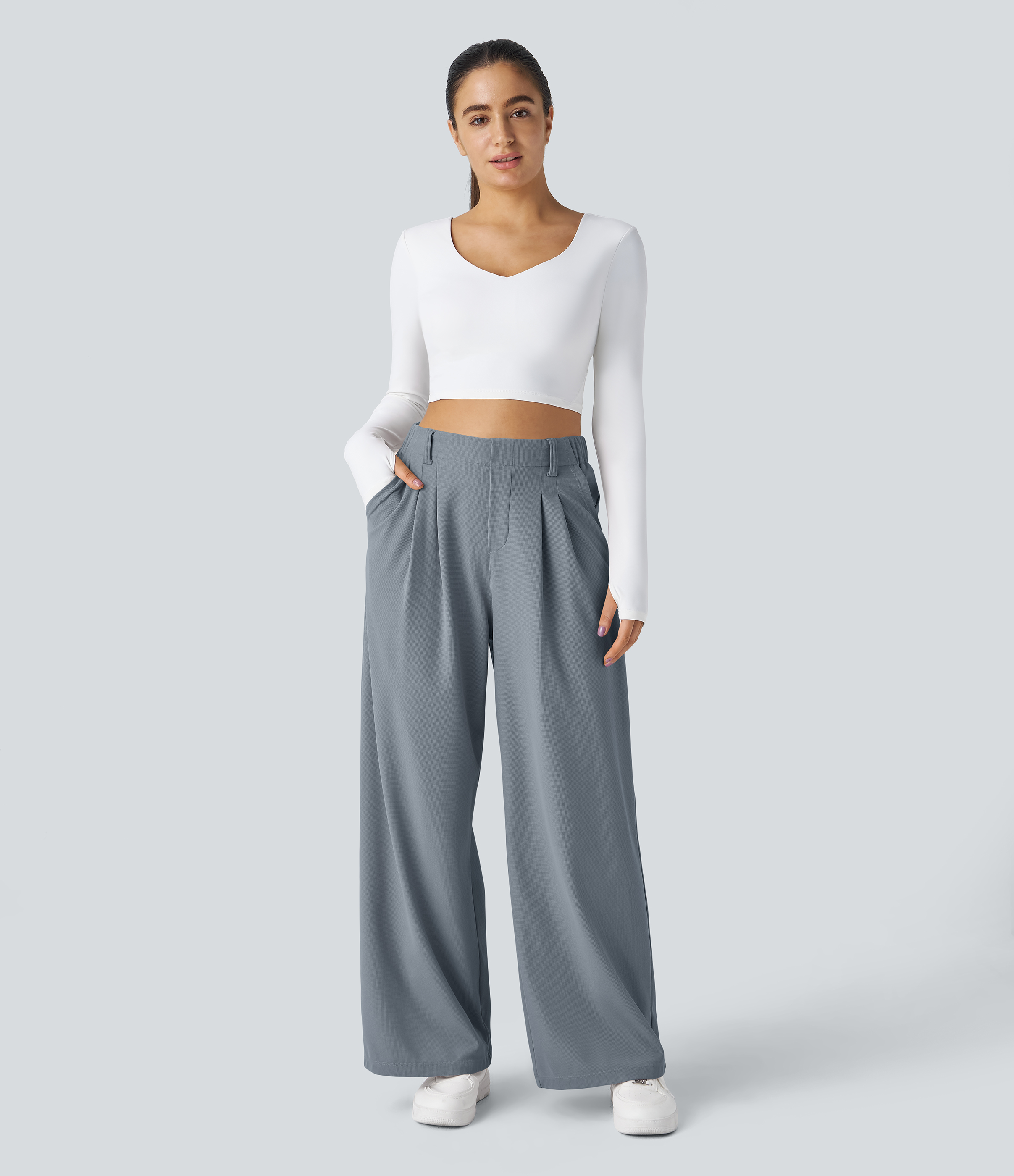 Halara Halara Flexв„ў High Waisted Side Pocket Wide Leg Waffle Work Pants  - Weathervane - XL(regular) sweatpants jogger pants 