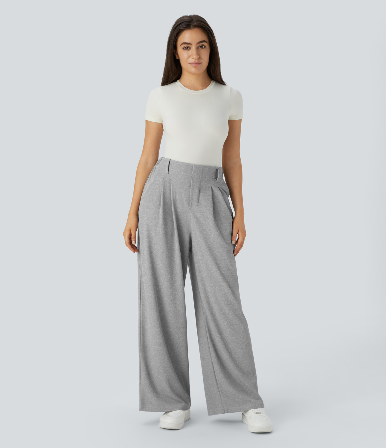Halara High Waisted Plicated Side Pocket Wide Leg Waffle Work Pants  - Waffle Gray - L(tall) sweatpants jogger pants stacked sweatpants 