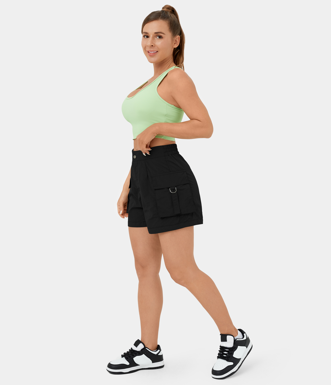 Halara High Waisted Button Zipper Flap Pocket Casual Cargo Shorts 3`` Gym Short - Black - S booty shorts compression shorts yoga shorts 