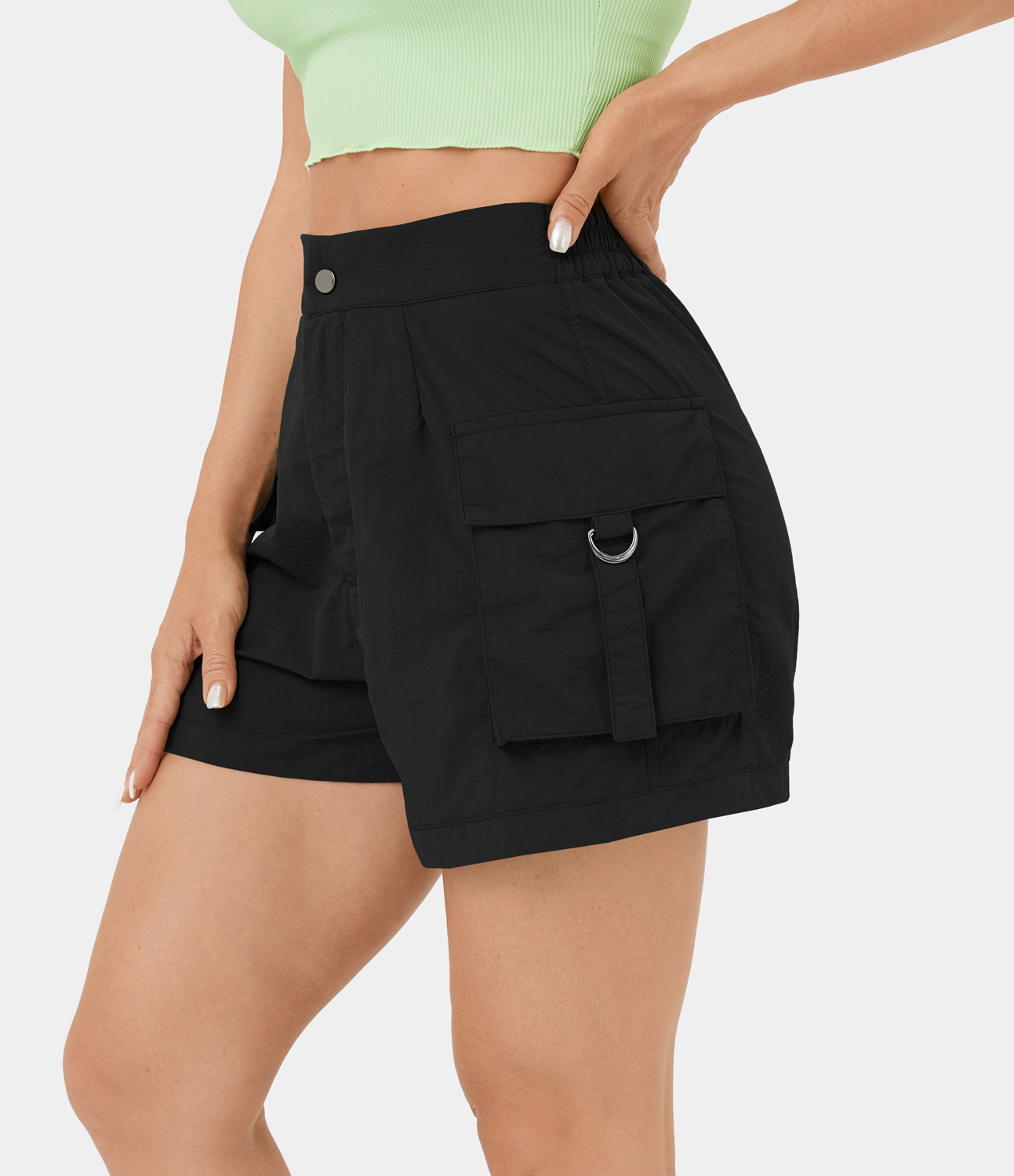Halara High Waisted Button Zipper Flap Pocket Casual Cargo Shorts 3`` Gym Short - Black - S booty shorts compression shorts yoga shorts 