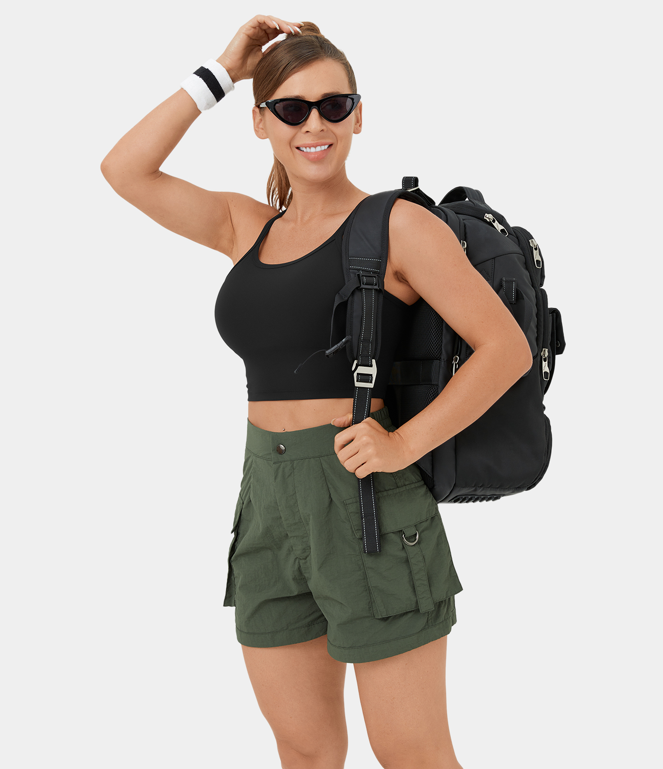 Halara High Waisted Button Zipper Flap Pocket Casual Cargo Shorts 3`` Gym Short - Deep Tea Green - S booty shorts compression shorts 