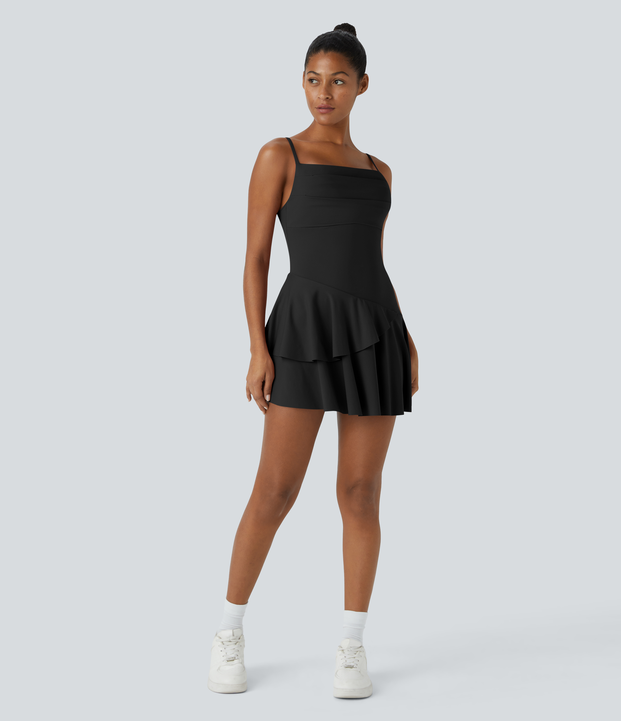 Halara Adjustable Strap Backless Ruffle Hem Mini Casual Slip Dress Casual Dress - Black - M slip dress beach dress ruched dress halter dress 