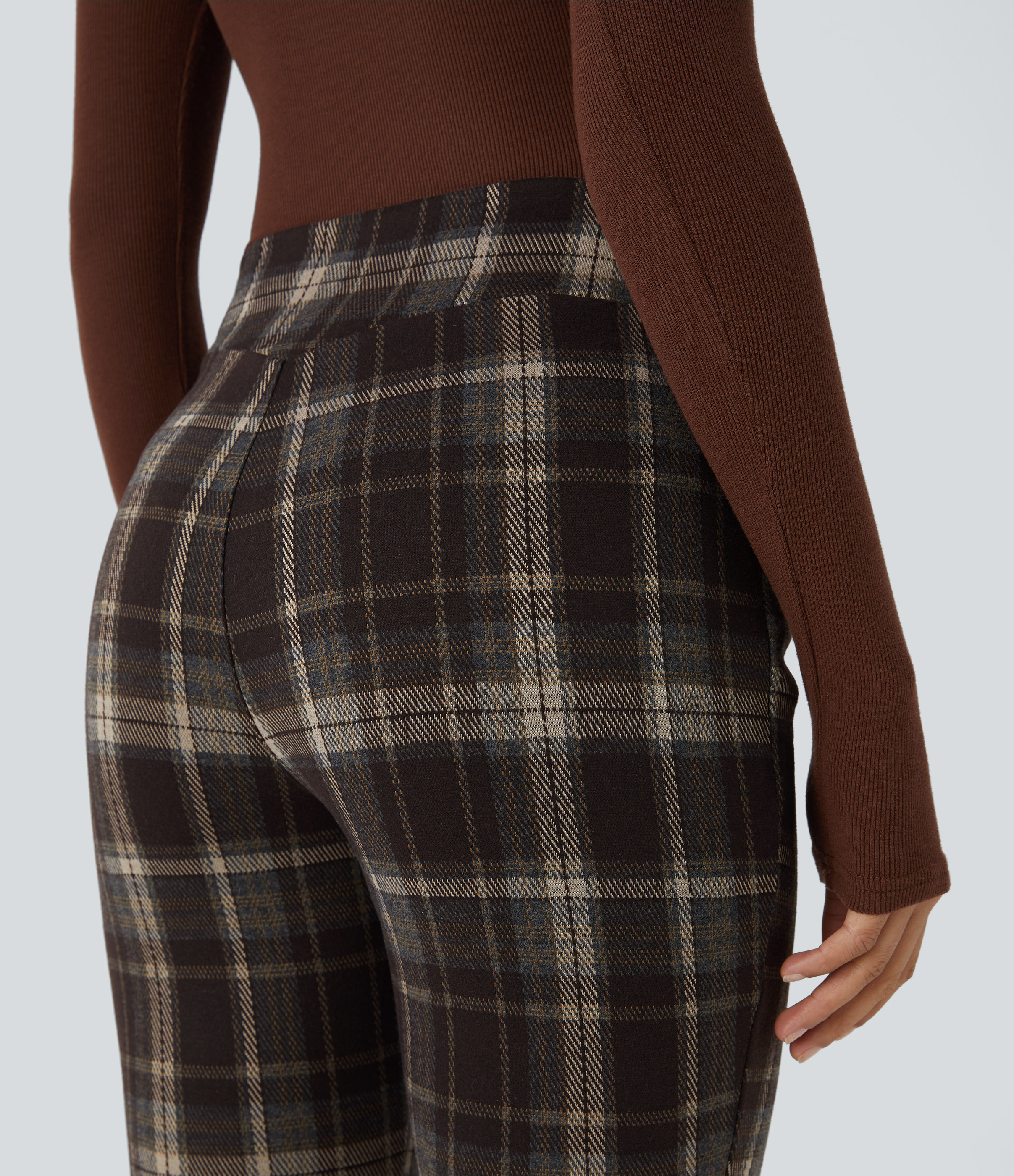 Halara SoCinched High Waisted Tummy Control Side Zip Pocket Plaid Skinny Work Pants  - Nordin Red Plaid - L(regular) sweatpants jogger pants 