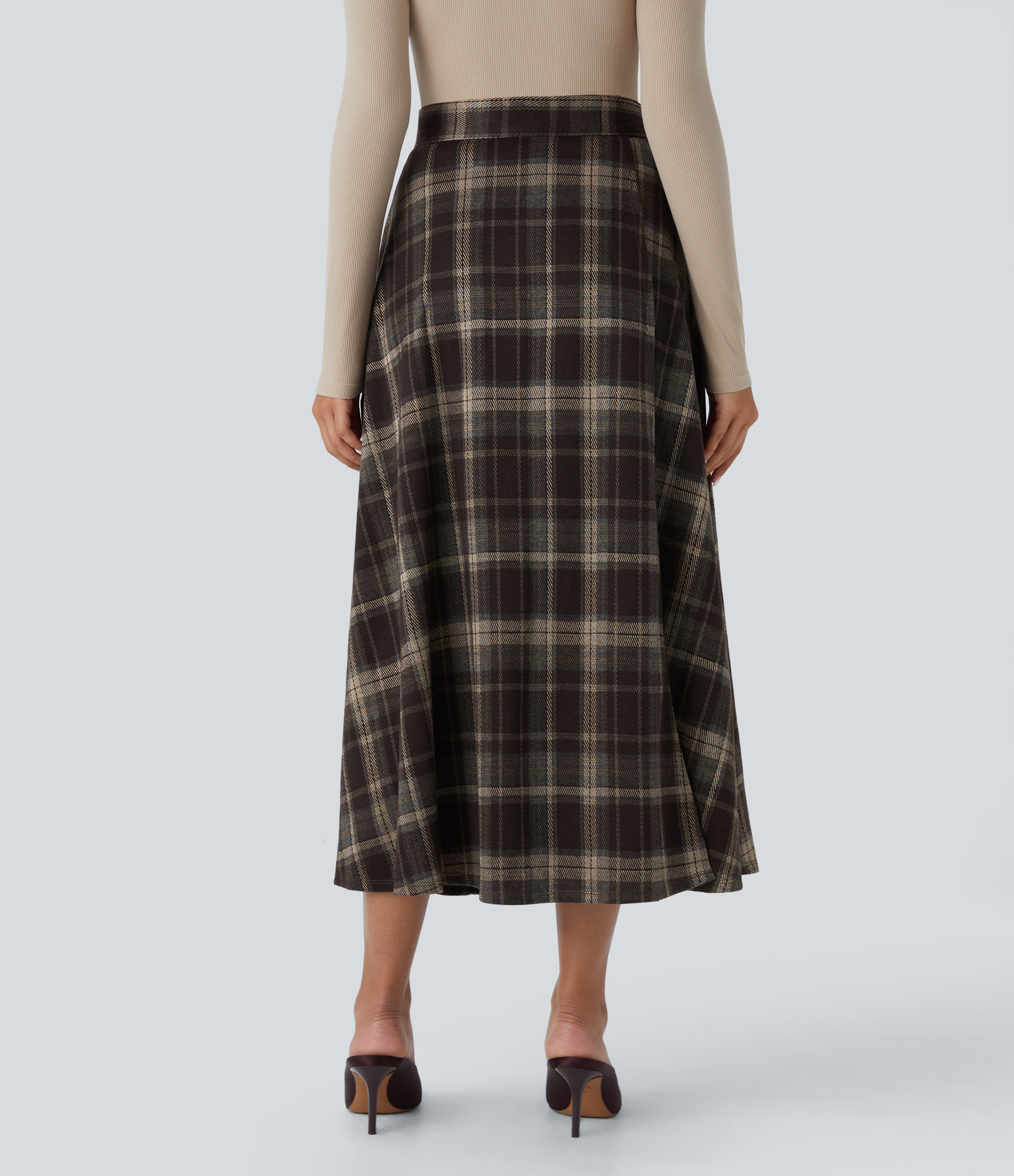 Halara High Waisted Belted Wrapped Side Pocket Plaid Midi Work Skirt-Front and Back Wearable  - Nordin Red Plaid - XL(regular) 