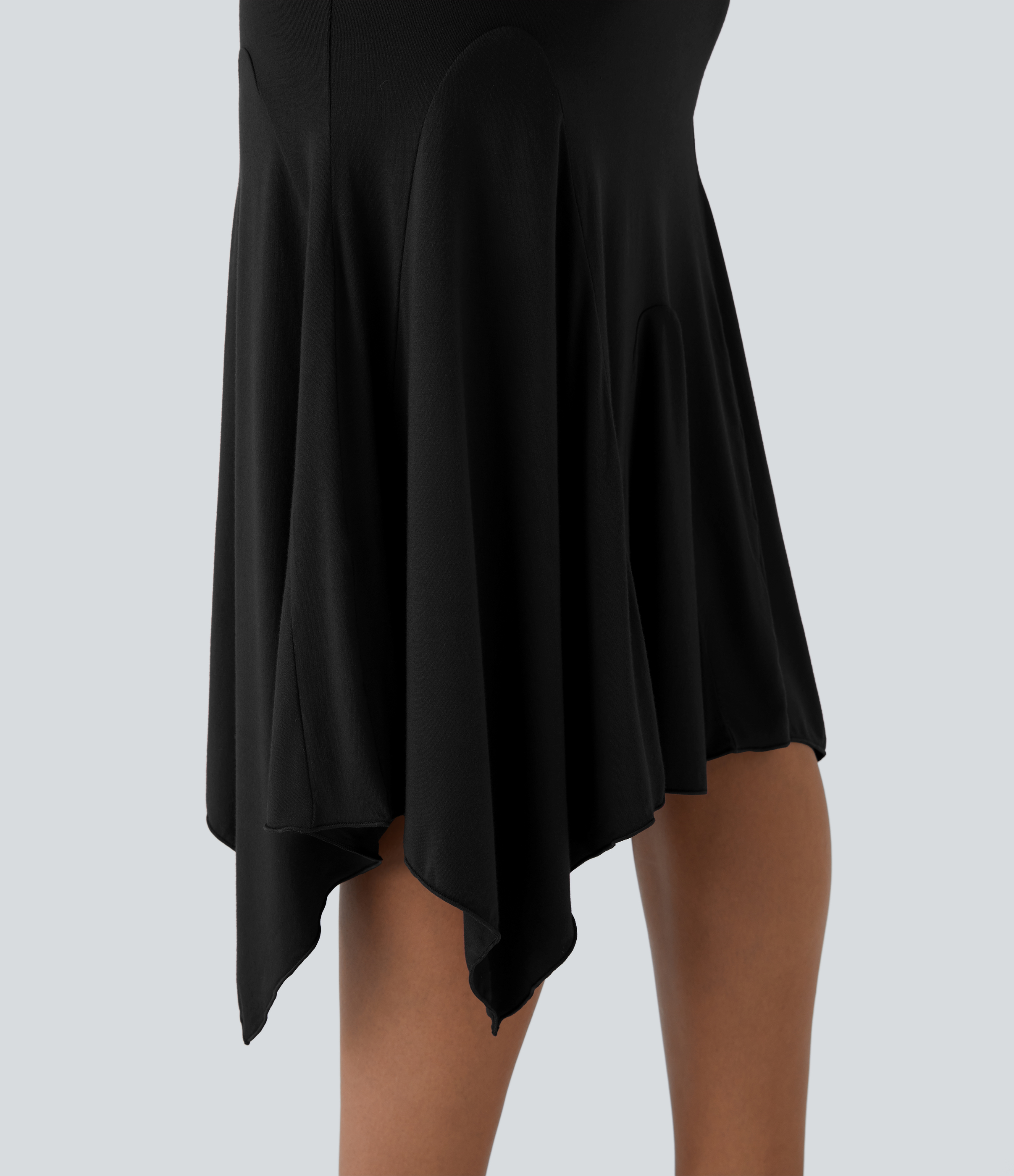 Halara High Waisted Draped Asymmetric Hem Midi Resort Skirt  - Black - S(regular) 